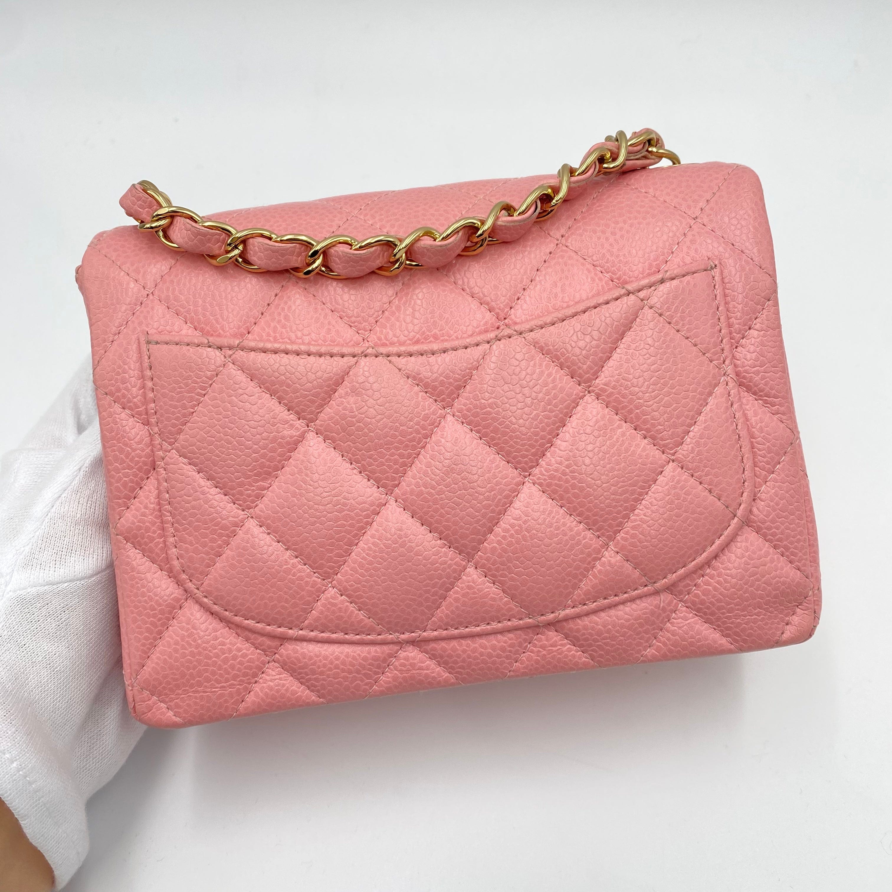 Chanel CHANEL VINTAGE MINI SQUARE 17 CHAIN SHOULDER BAG PINK CAVIAR SKIN 90217452