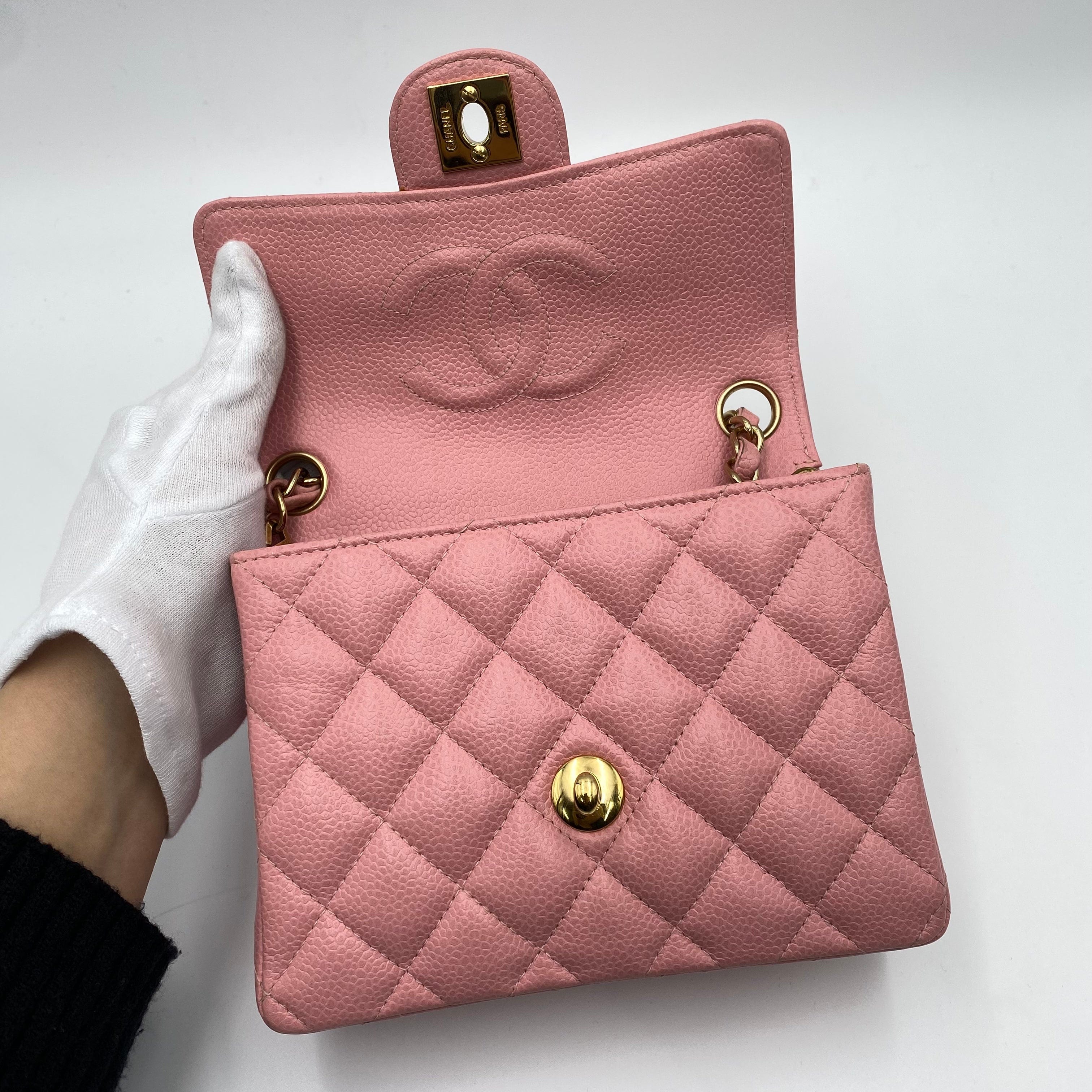 Chanel CHANEL VINTAGE MINI SQUARE 17 CHAIN SHOULDER BAG PINK CAVIAR SKIN 90217452