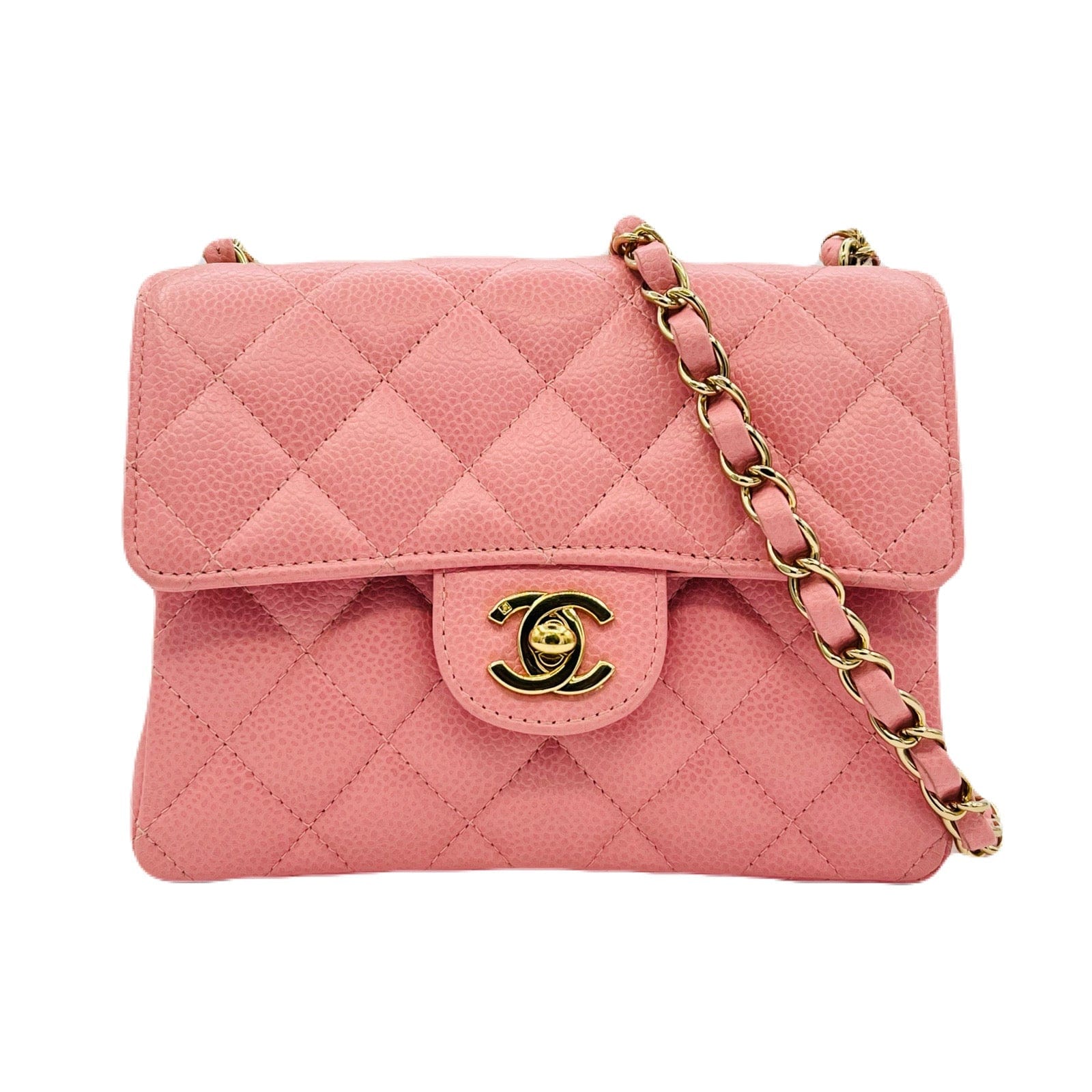 Chanel CHANEL VINTAGE MINI SQUARE 17 CHAIN SHOULDER BAG PINK CAVIAR SKIN 90217452