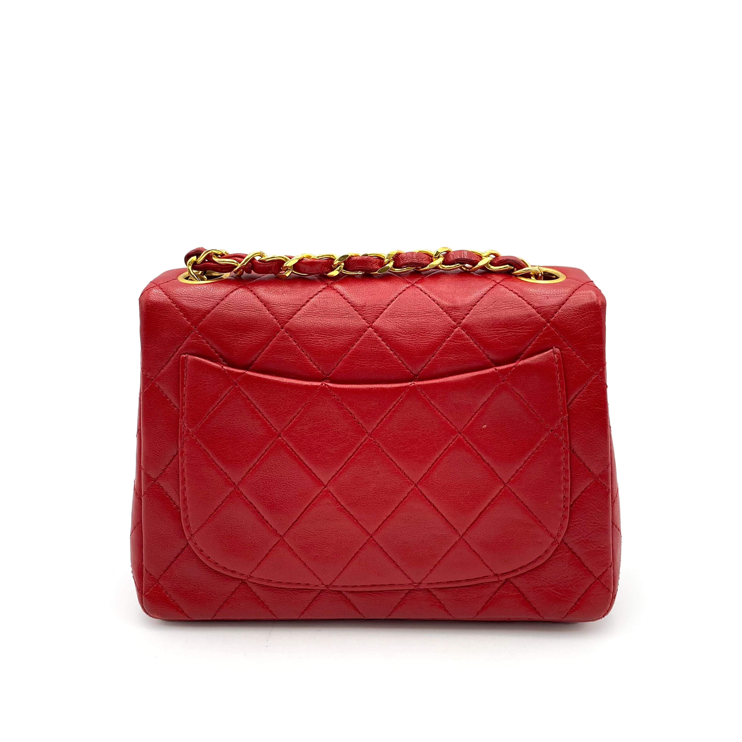 Chanel CHANEL VINTAGE MINI SQUARE 17 CHAIN SHOULDER BAG RED LAMB SKIN 90235916