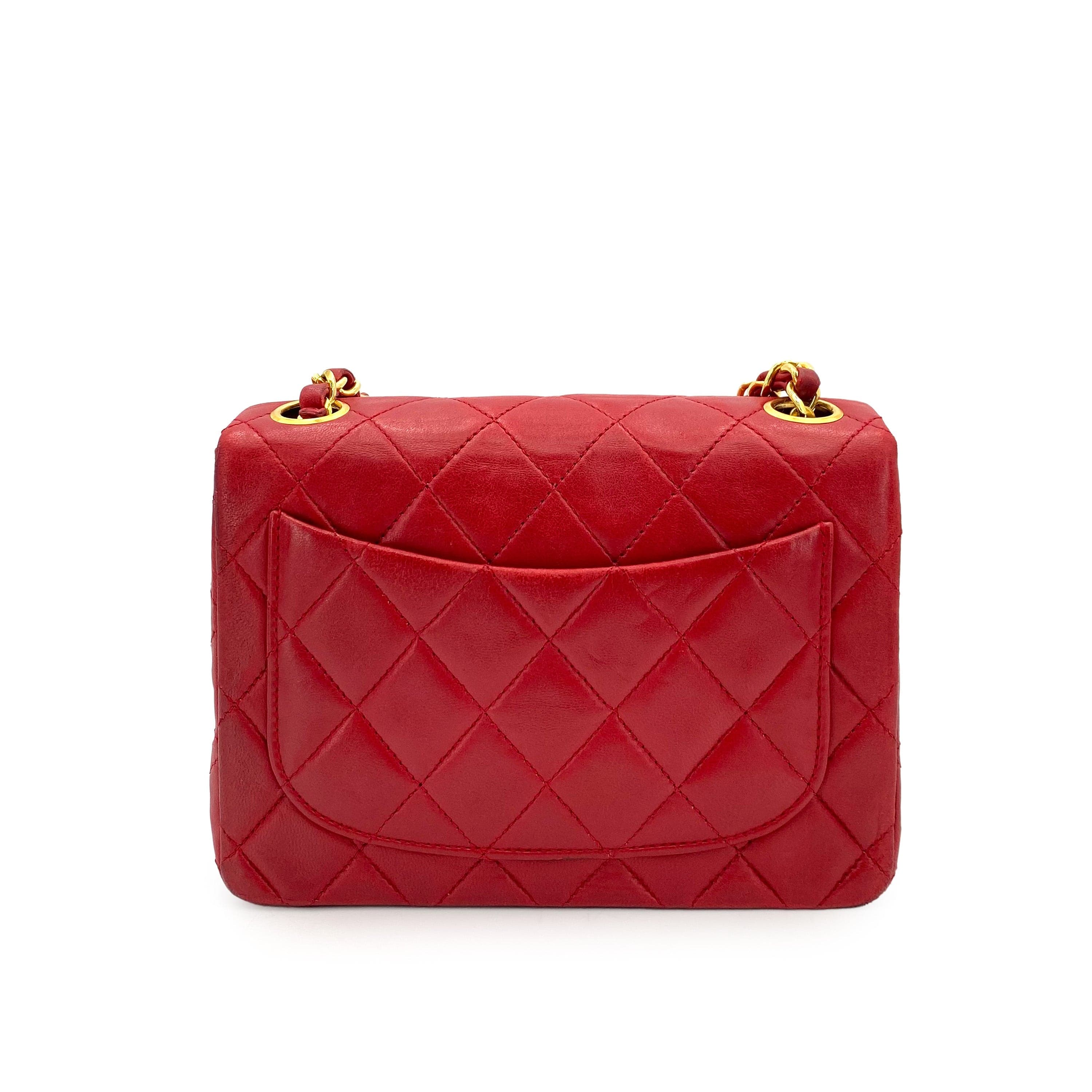 Chanel CHANEL VINTAGE MINI SQUARE 17 CHAIN SHOULDER BAG RED LAMB SKIN 90237380