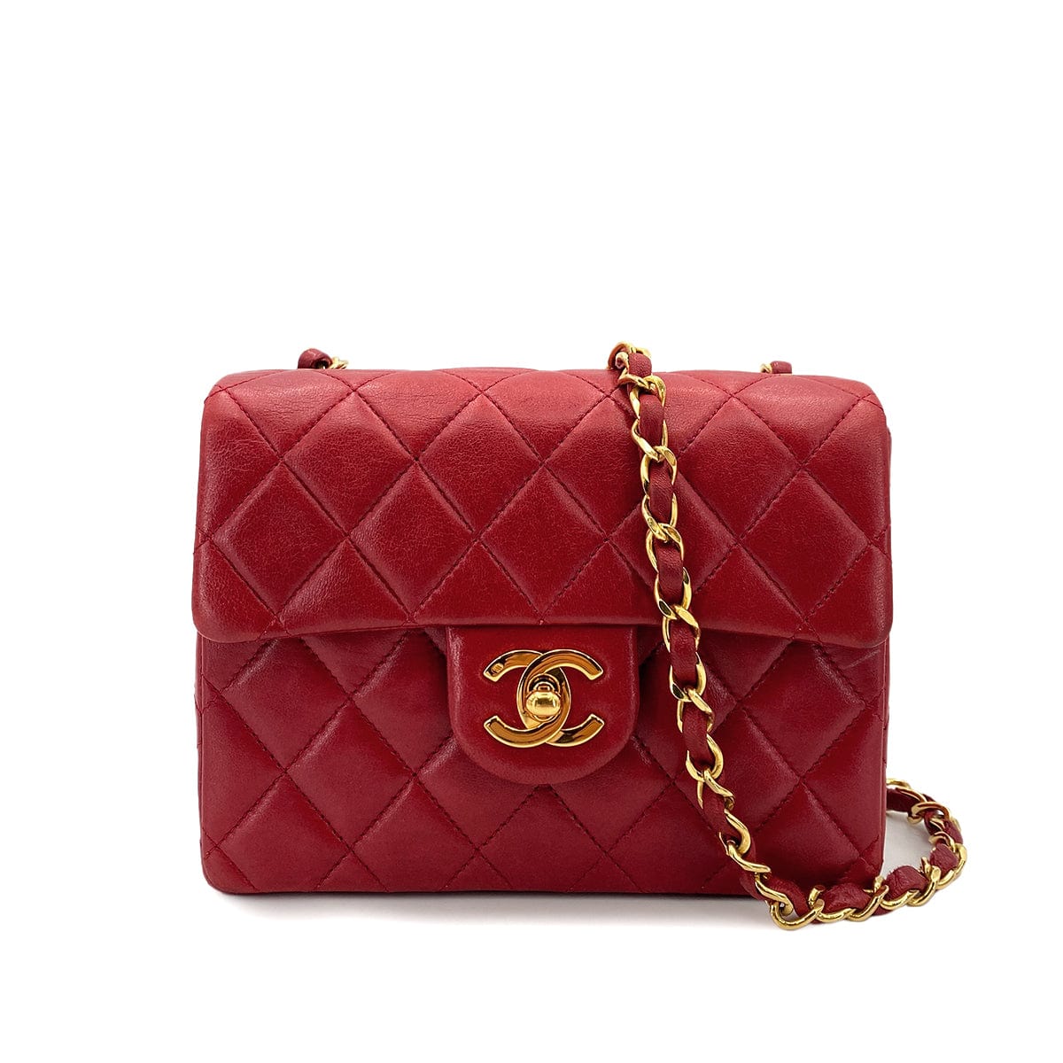 CHANEL CHANEL VINTAGE MINI SQUARE 17 CHAIN SHOULDER BAG RED LAMB SKIN 90248119