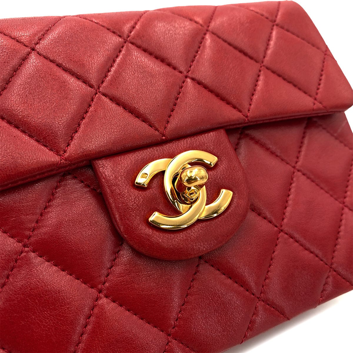 CHANEL CHANEL VINTAGE MINI SQUARE 17 CHAIN SHOULDER BAG RED LAMB SKIN 90248119