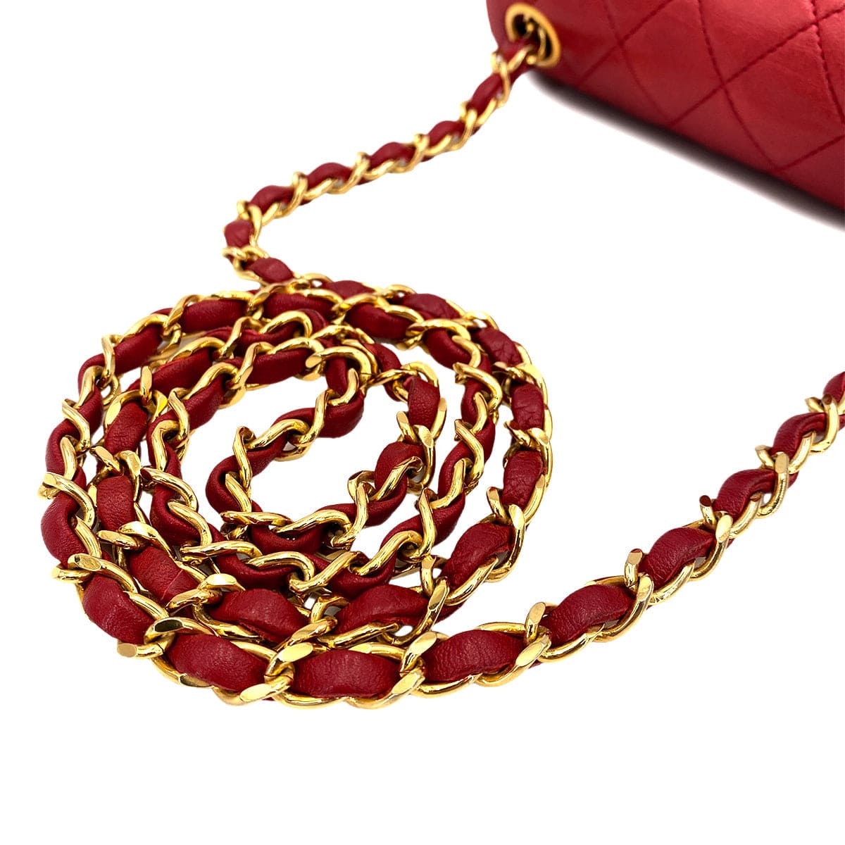 CHANEL CHANEL VINTAGE MINI SQUARE 17 CHAIN SHOULDER BAG RED LAMB SKIN 90248119