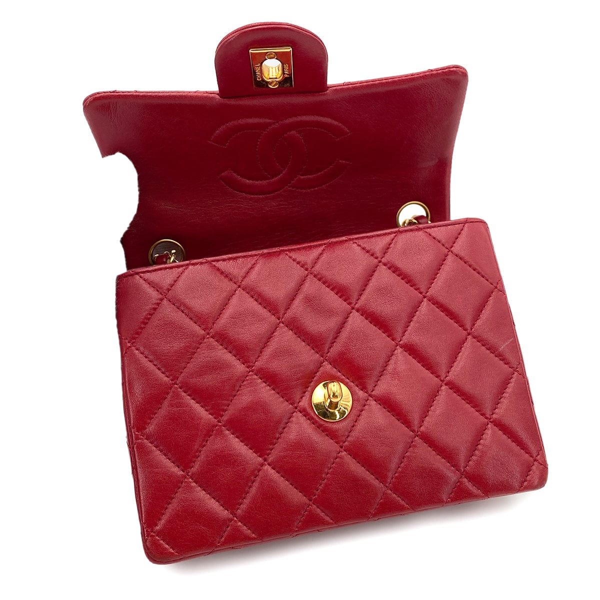 CHANEL CHANEL VINTAGE MINI SQUARE 17 CHAIN SHOULDER BAG RED LAMB SKIN 90248119