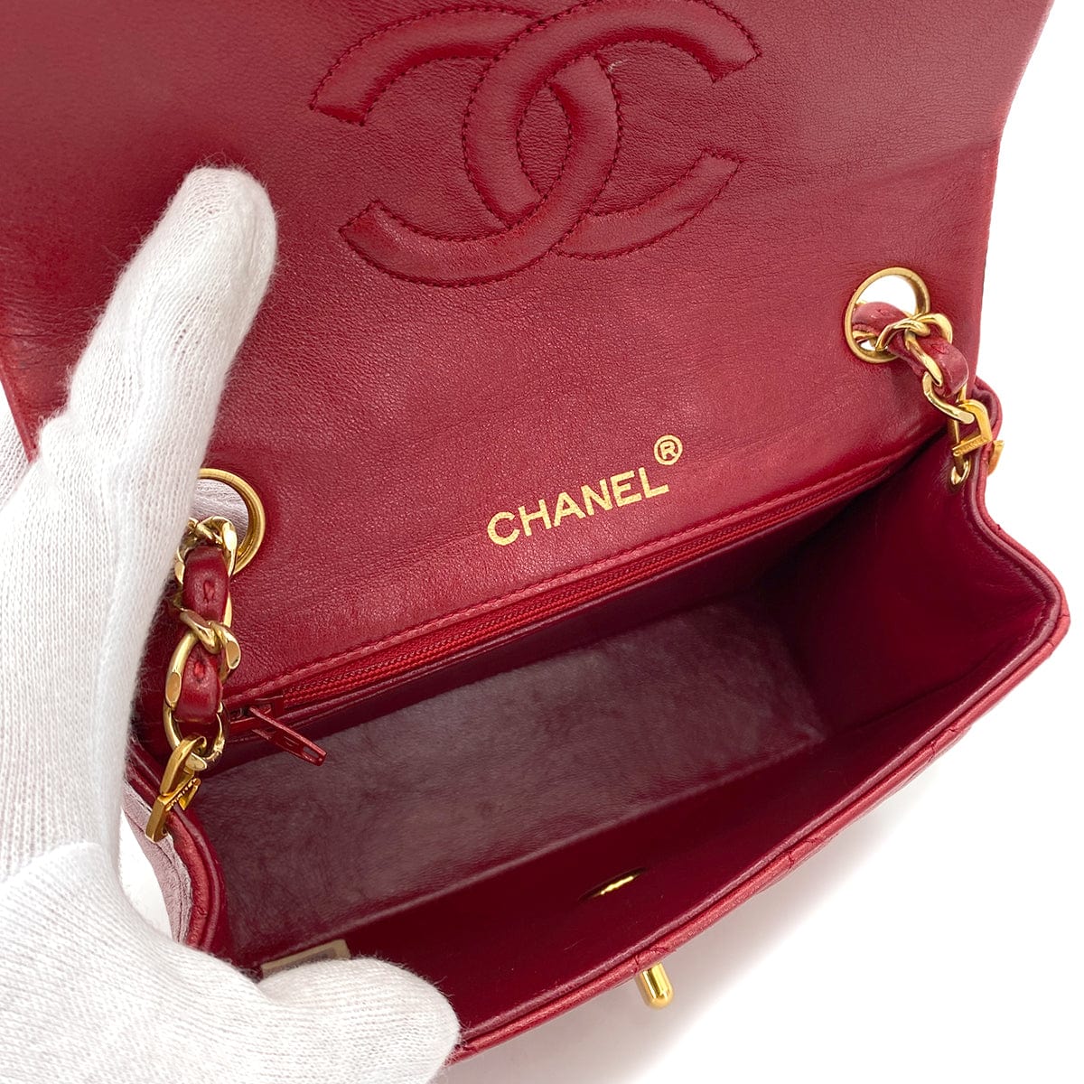 CHANEL CHANEL VINTAGE MINI SQUARE 17 CHAIN SHOULDER BAG RED LAMB SKIN 90248119