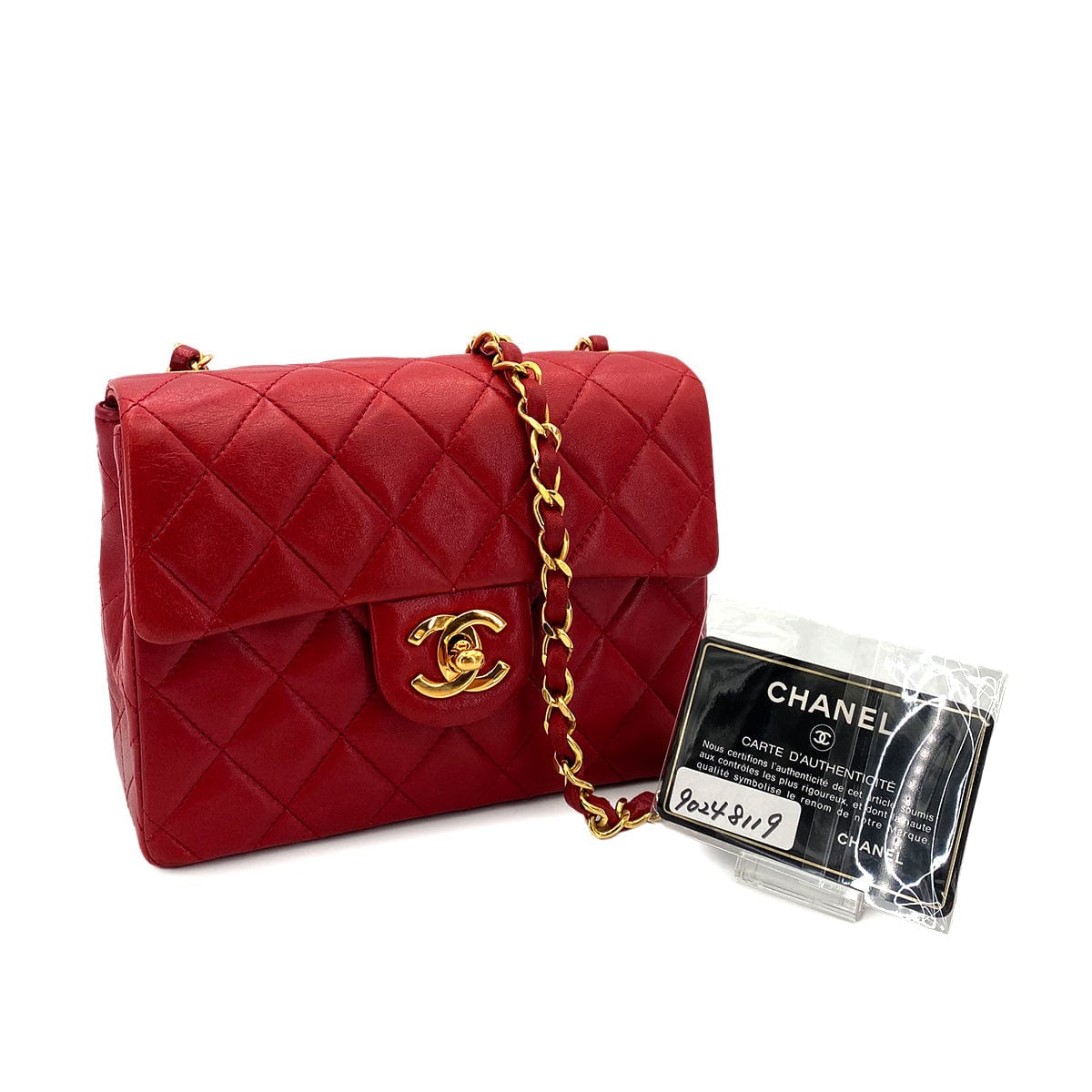 CHANEL CHANEL VINTAGE MINI SQUARE 17 CHAIN SHOULDER BAG RED LAMB SKIN 90248119