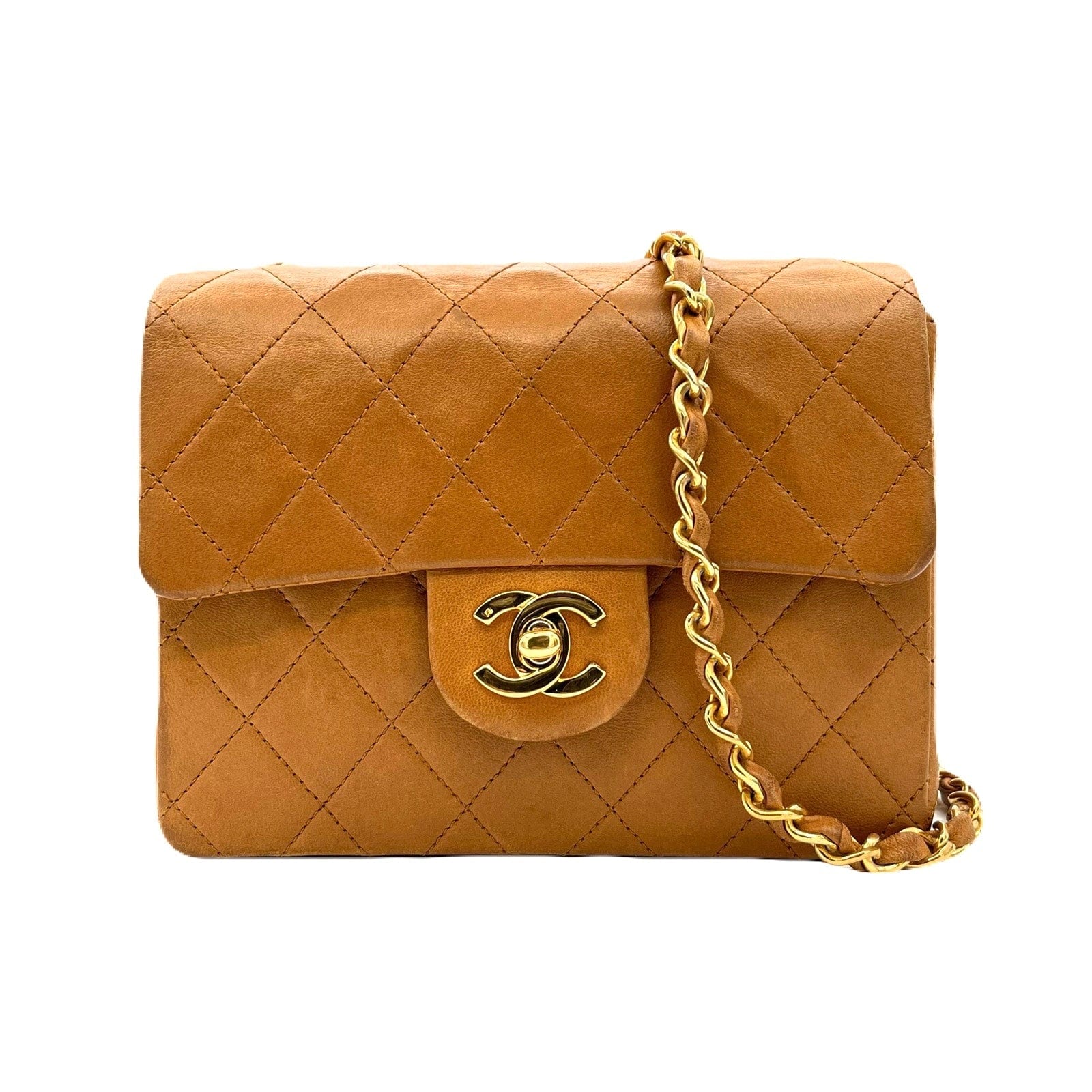 Chanel CHANEL VINTAGE MINI SQUARE CLASSIC FLAP CAMEL LAMBSKIN 90199582