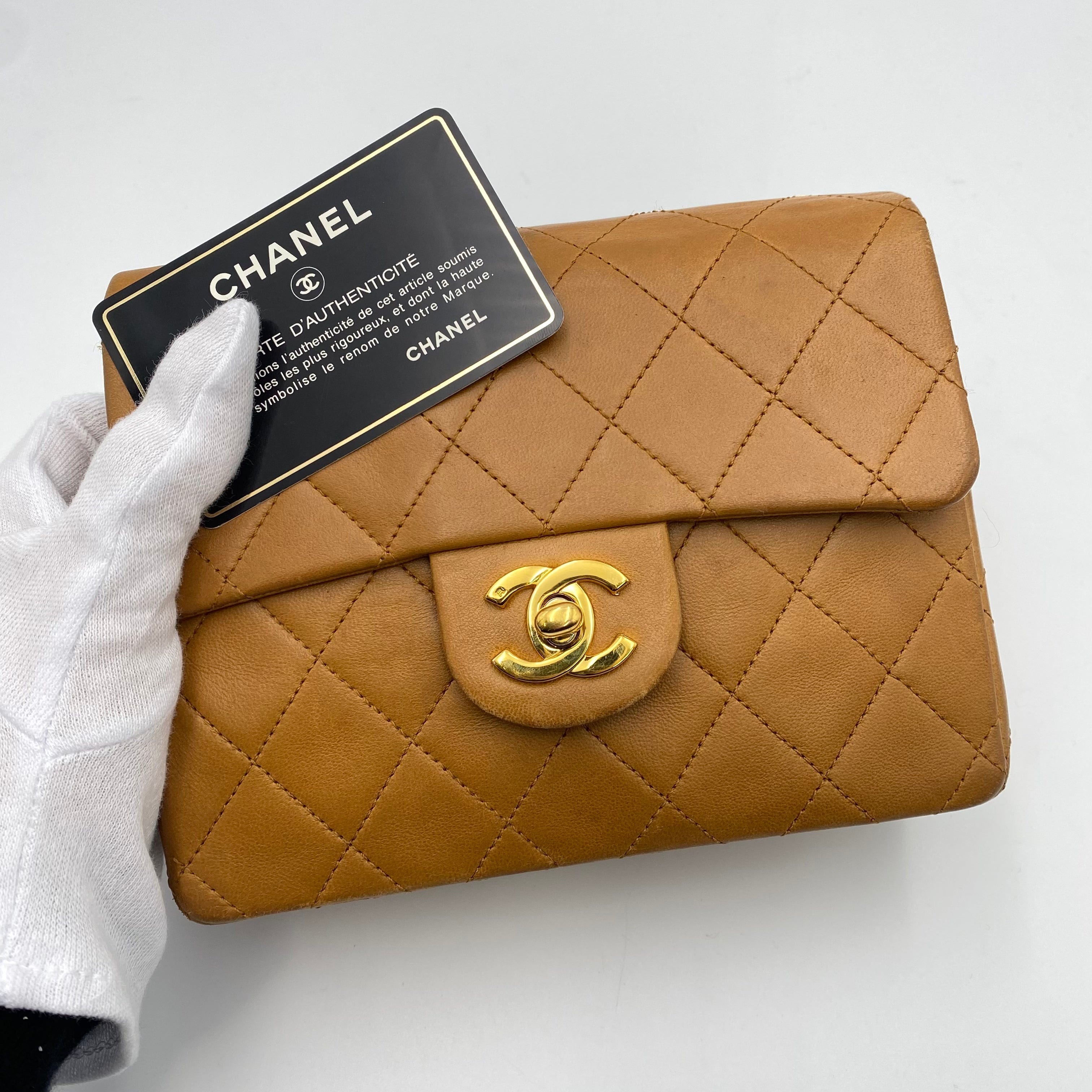 Chanel CHANEL VINTAGE MINI SQUARE CLASSIC FLAP CAMEL LAMBSKIN 90199582