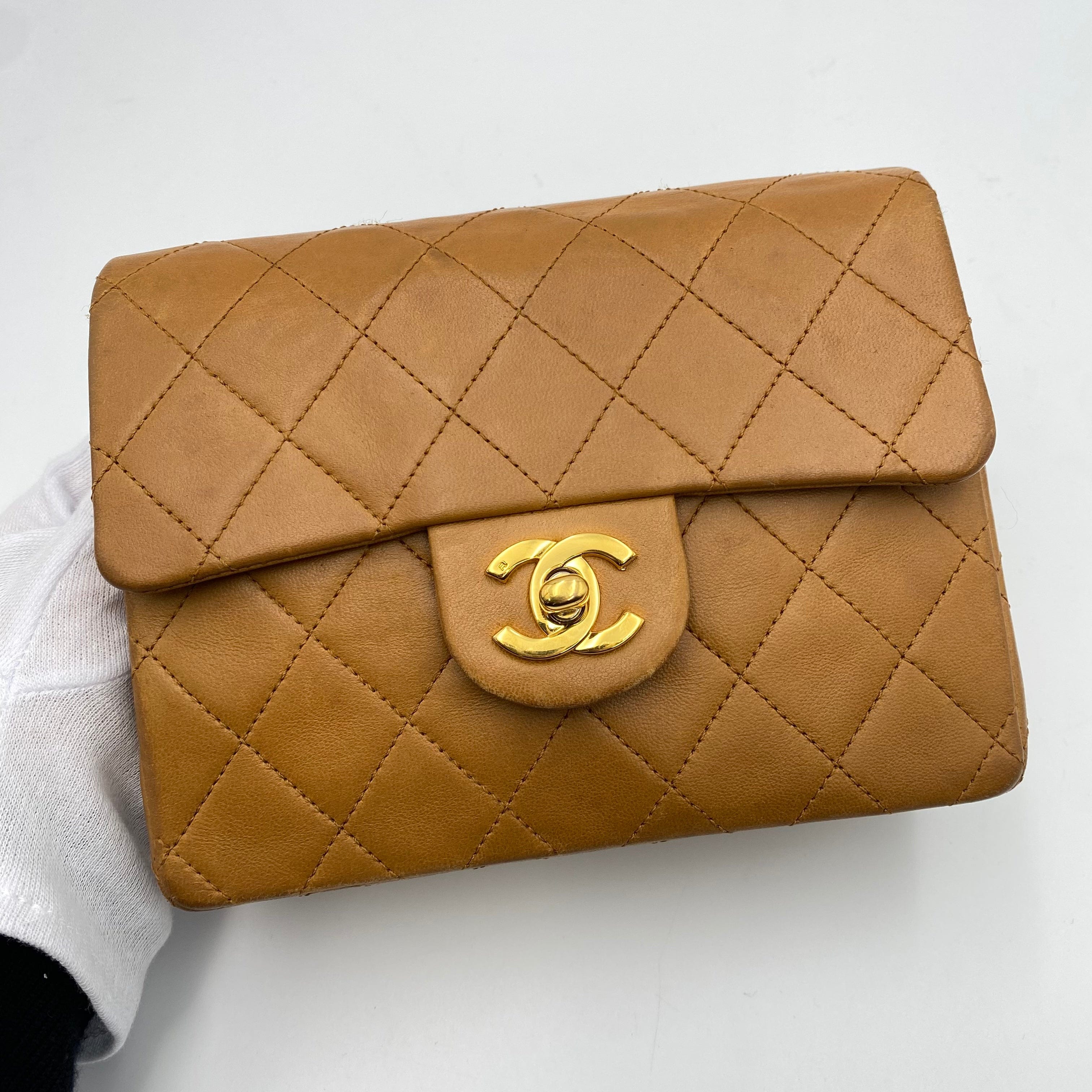 Chanel CHANEL VINTAGE MINI SQUARE CLASSIC FLAP CAMEL LAMBSKIN 90199582