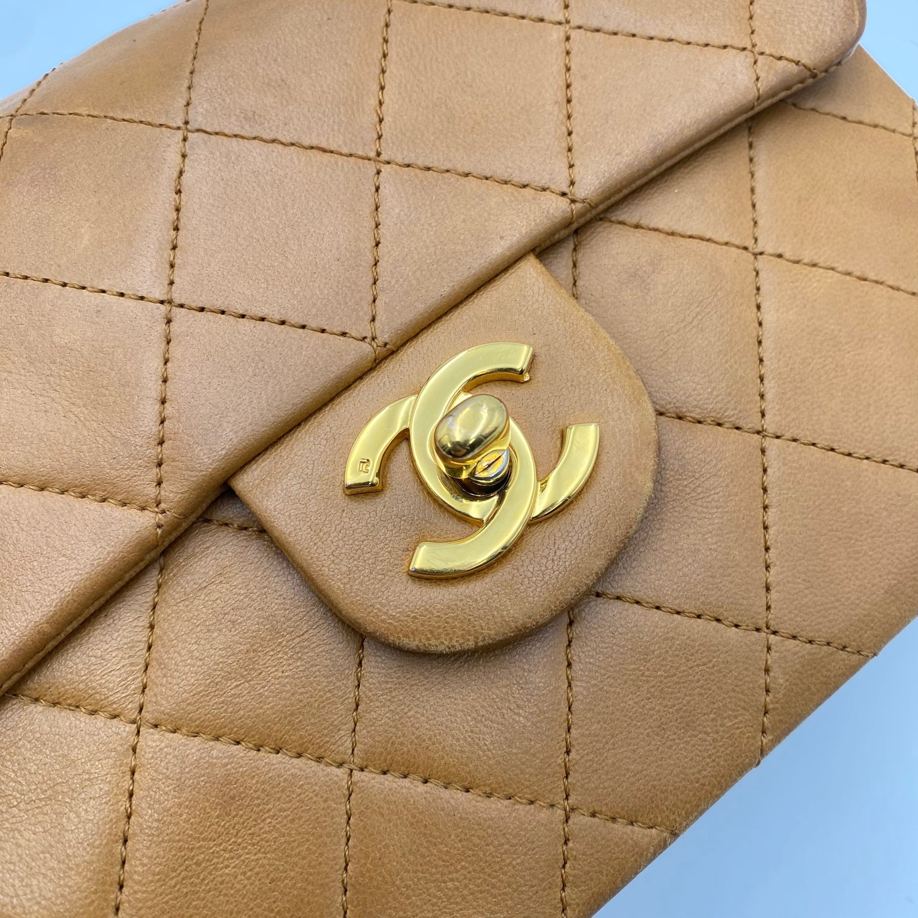 Chanel CHANEL VINTAGE MINI SQUARE CLASSIC FLAP CAMEL LAMBSKIN 90199582