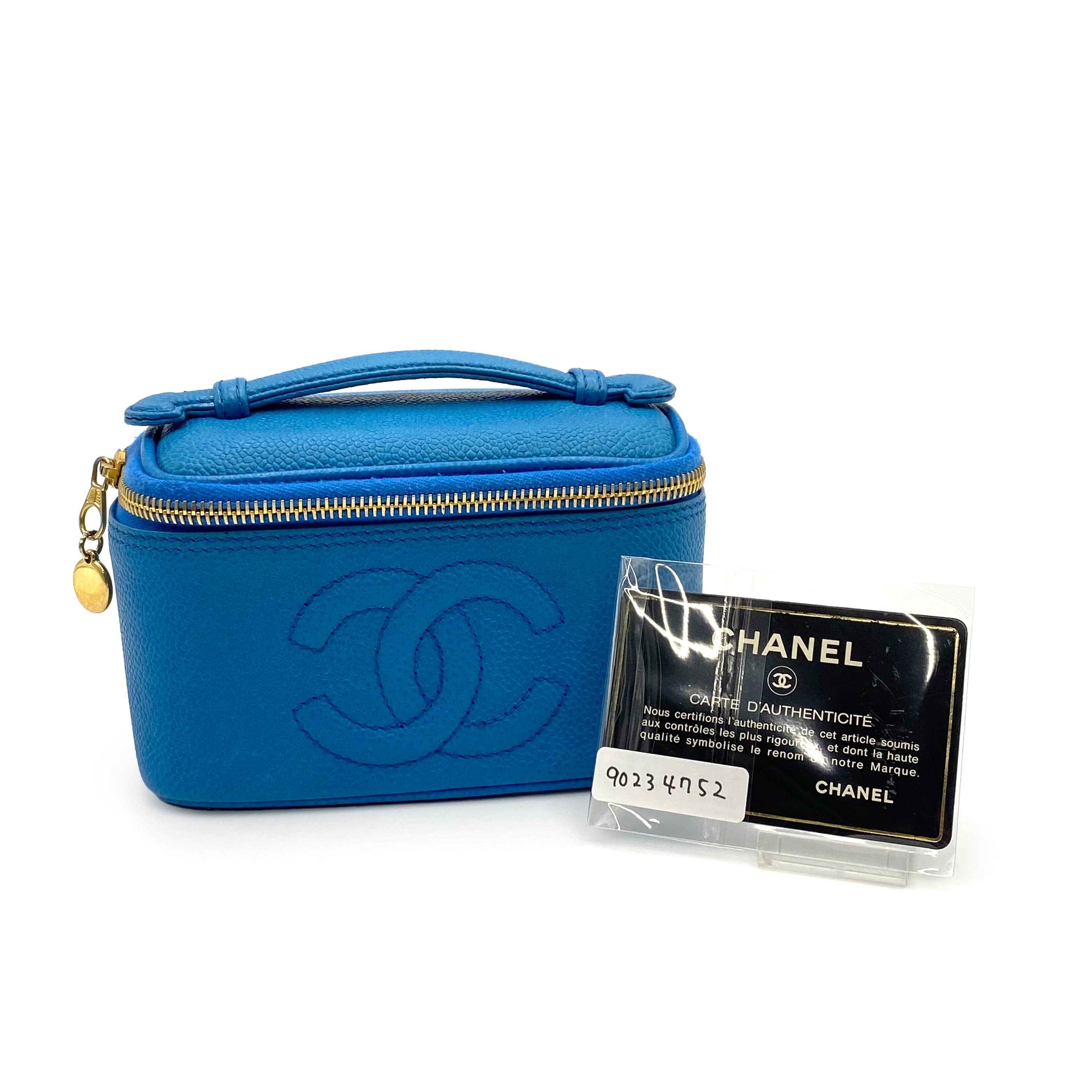 Chanel CHANEL VINTAGE MINI VANITY HAND BAG BLUE CAVIAR SKIN 90234752