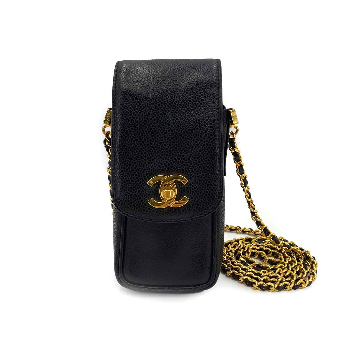 Chanel CHANEL VINTAGE MOBILE CASE CHAIN SHOULDER BLACK CAVIAR SKIN 90241287