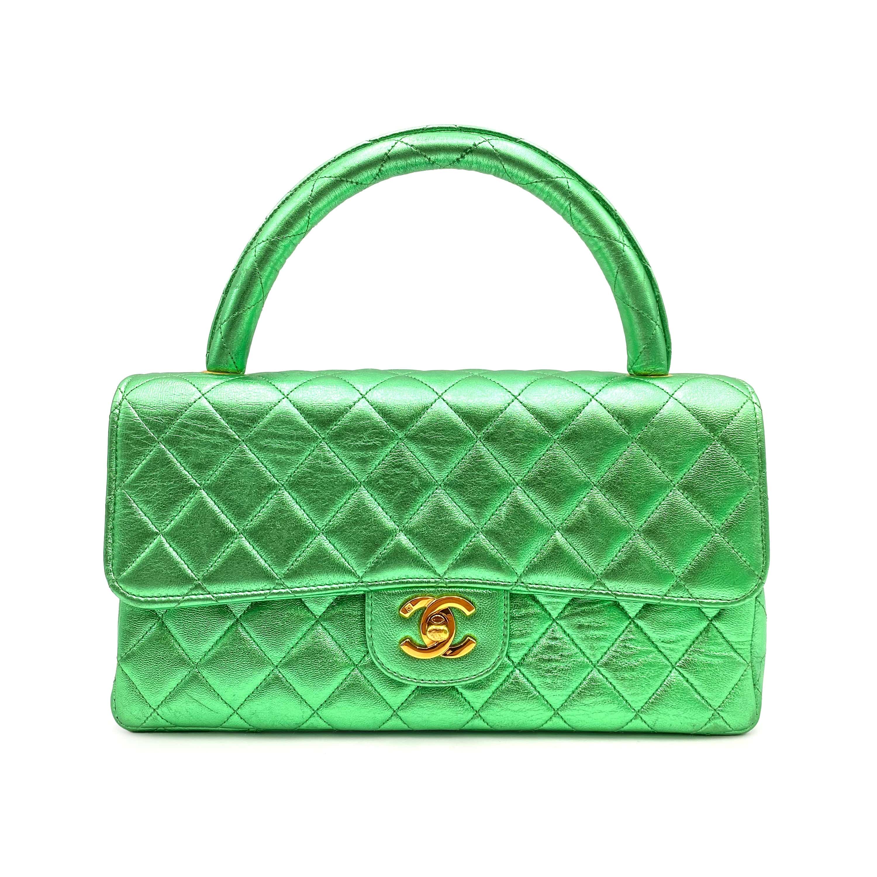 Chanel CHANEL VINTAGE PARENT-CHILD BAG METALLIC GREEN LAMB SKIN 90228454