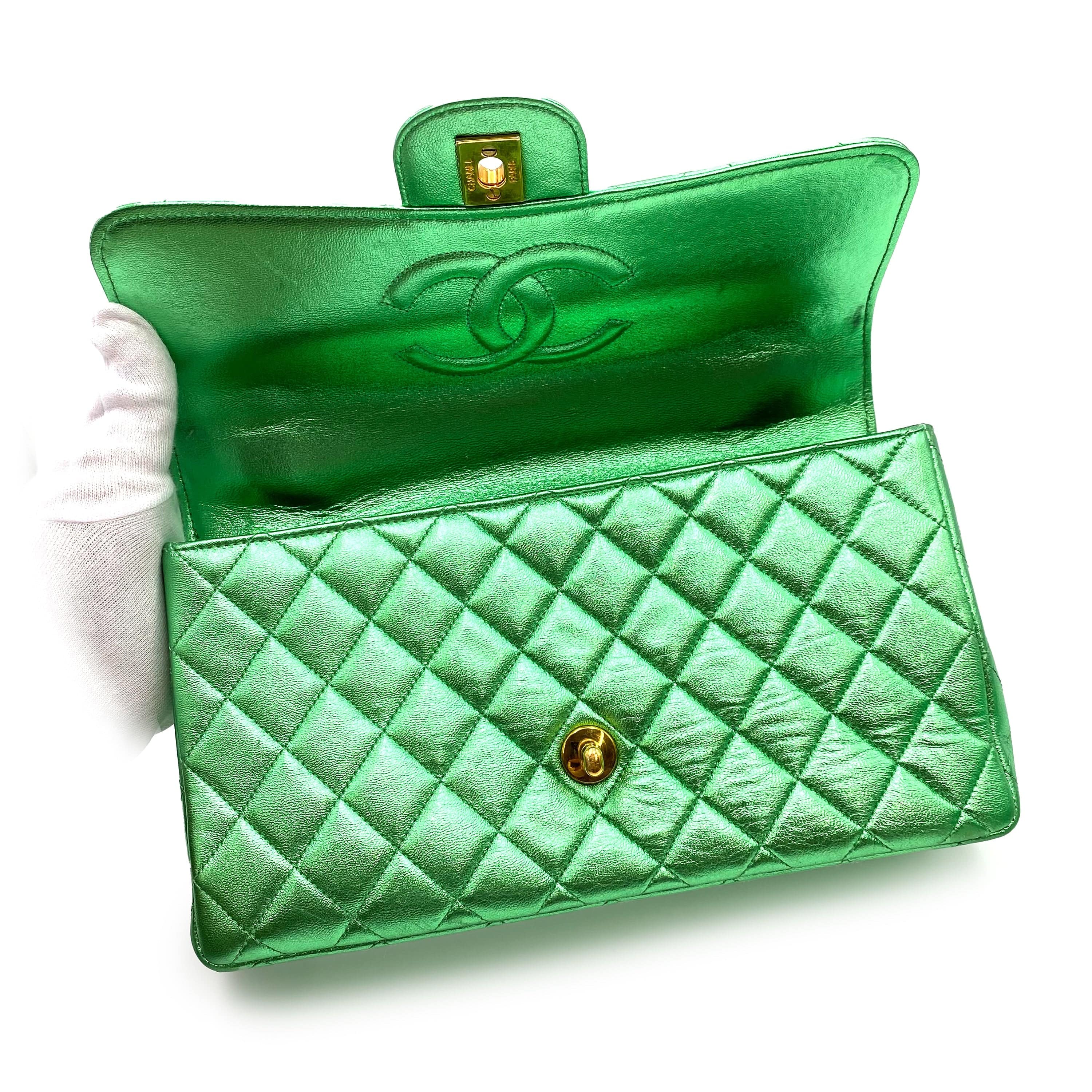 Chanel CHANEL VINTAGE PARENT-CHILD BAG METALLIC GREEN LAMB SKIN 90228454