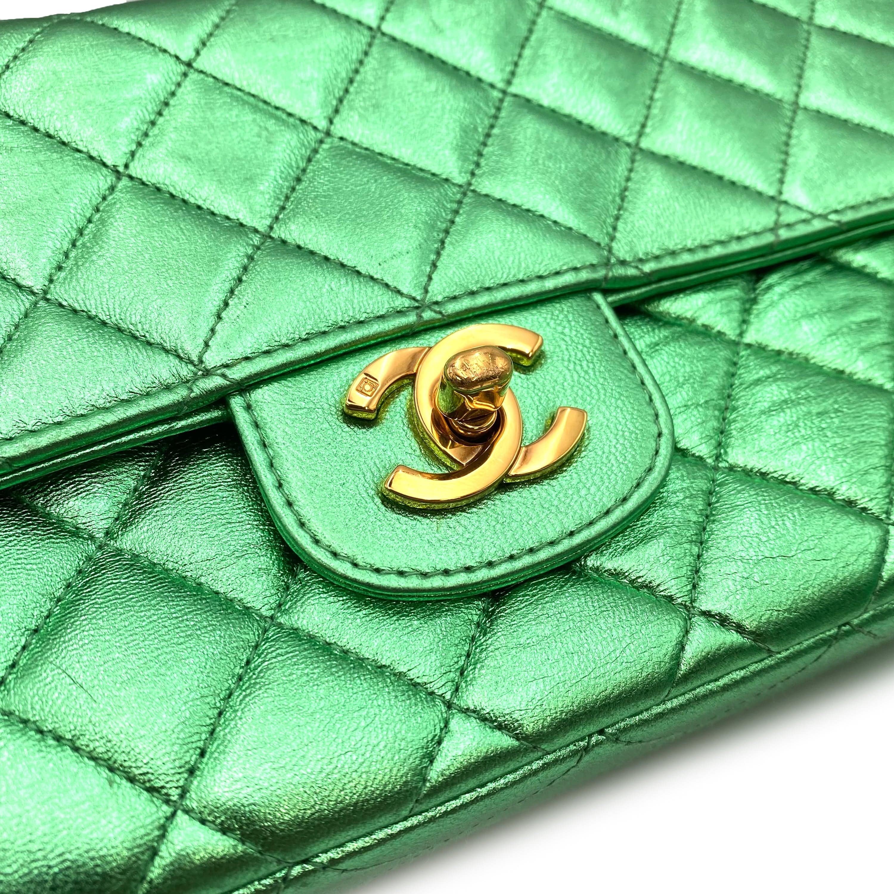 Chanel CHANEL VINTAGE PARENT-CHILD BAG METALLIC GREEN LAMB SKIN 90228454