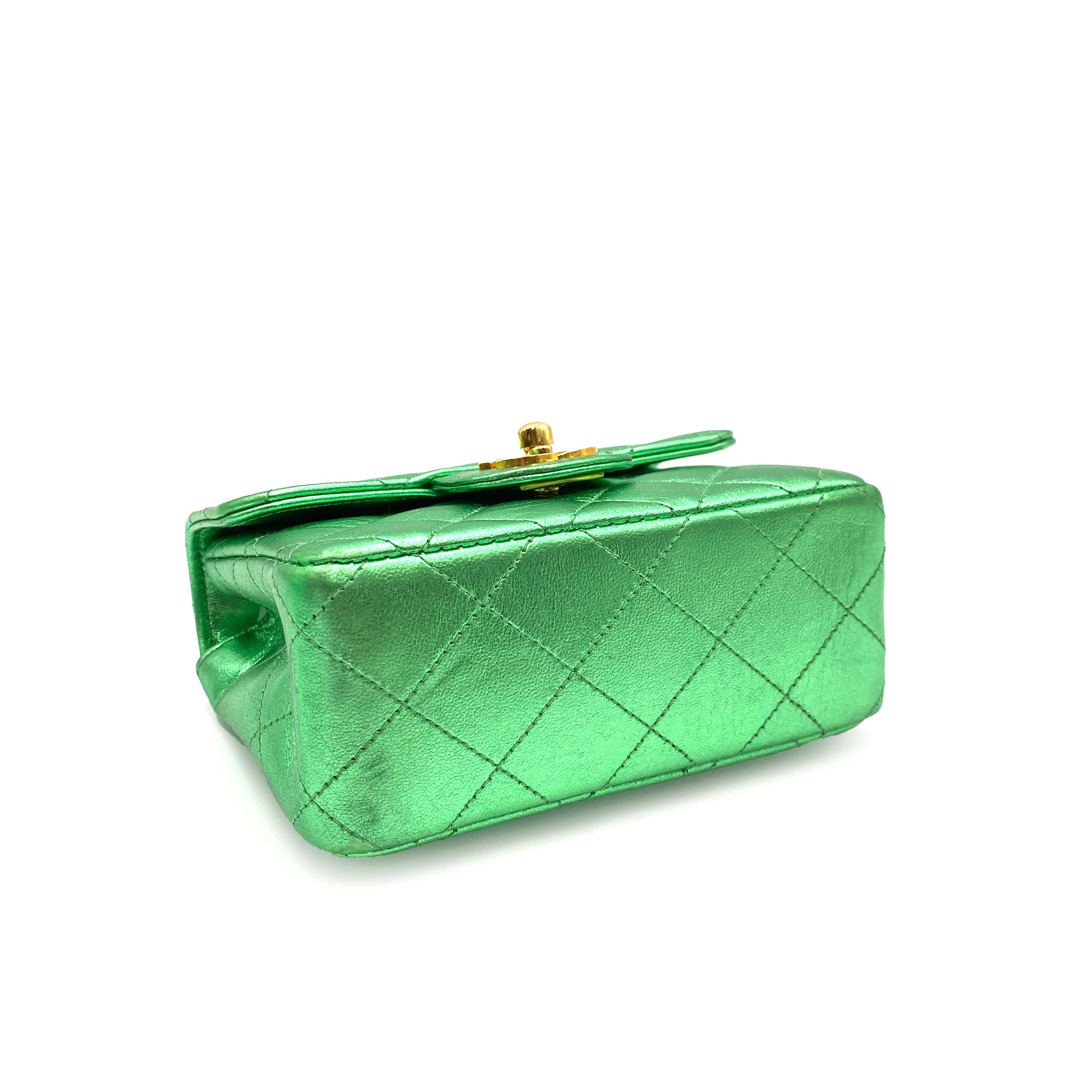 Chanel CHANEL VINTAGE PARENT-CHILD BAG METALLIC GREEN LAMB SKIN 90228454