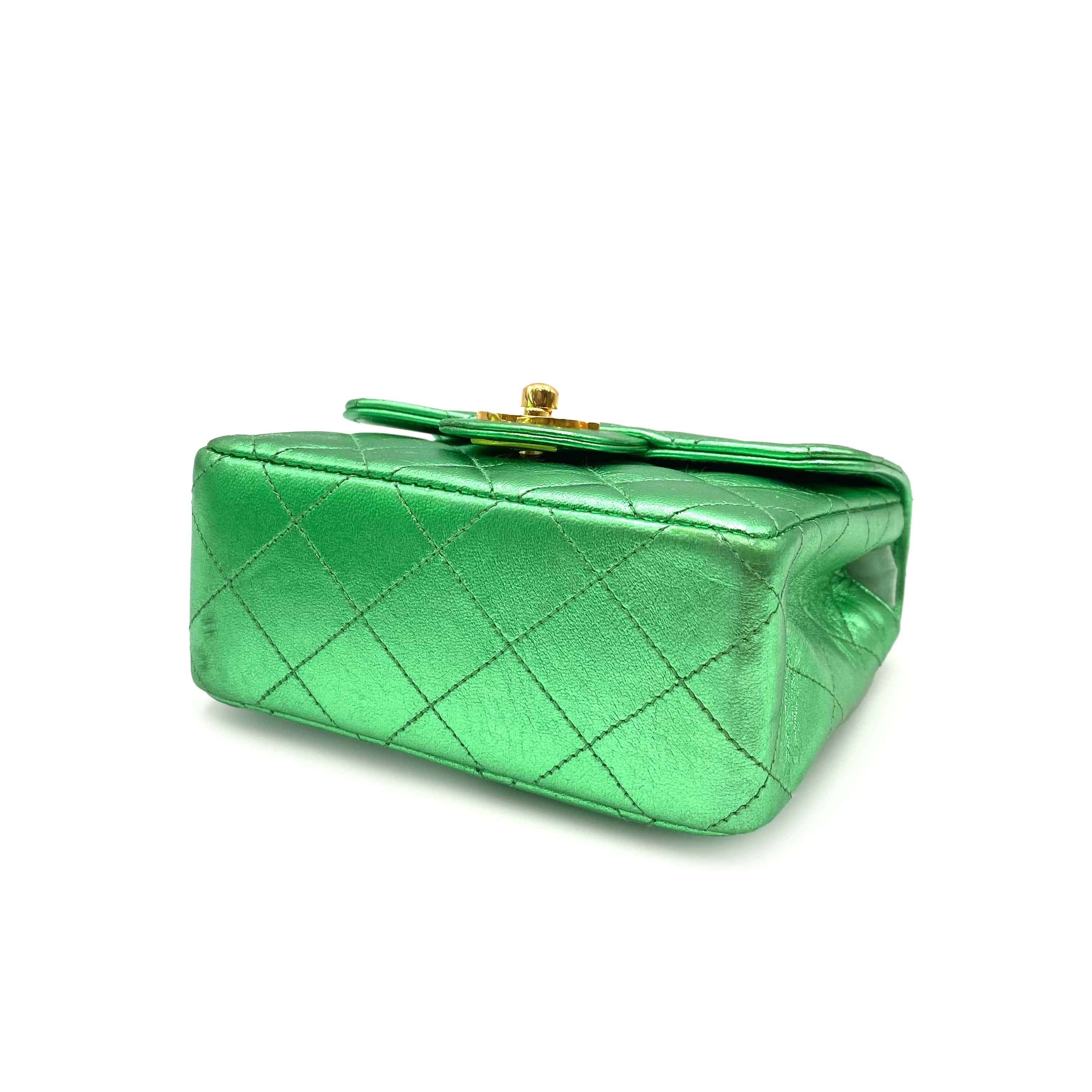 Chanel CHANEL VINTAGE PARENT-CHILD BAG METALLIC GREEN LAMB SKIN 90228454