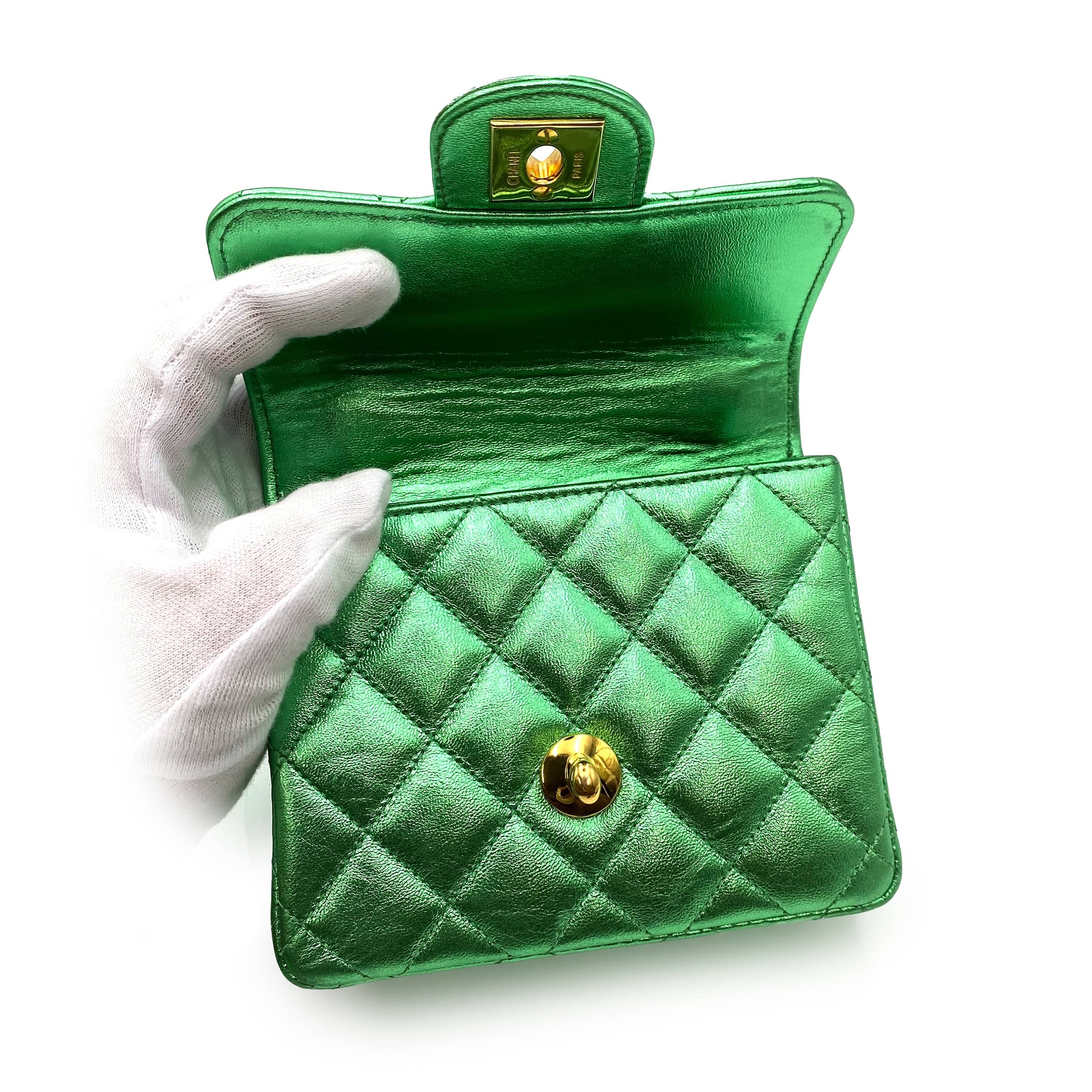 Chanel CHANEL VINTAGE PARENT-CHILD BAG METALLIC GREEN LAMB SKIN 90228454