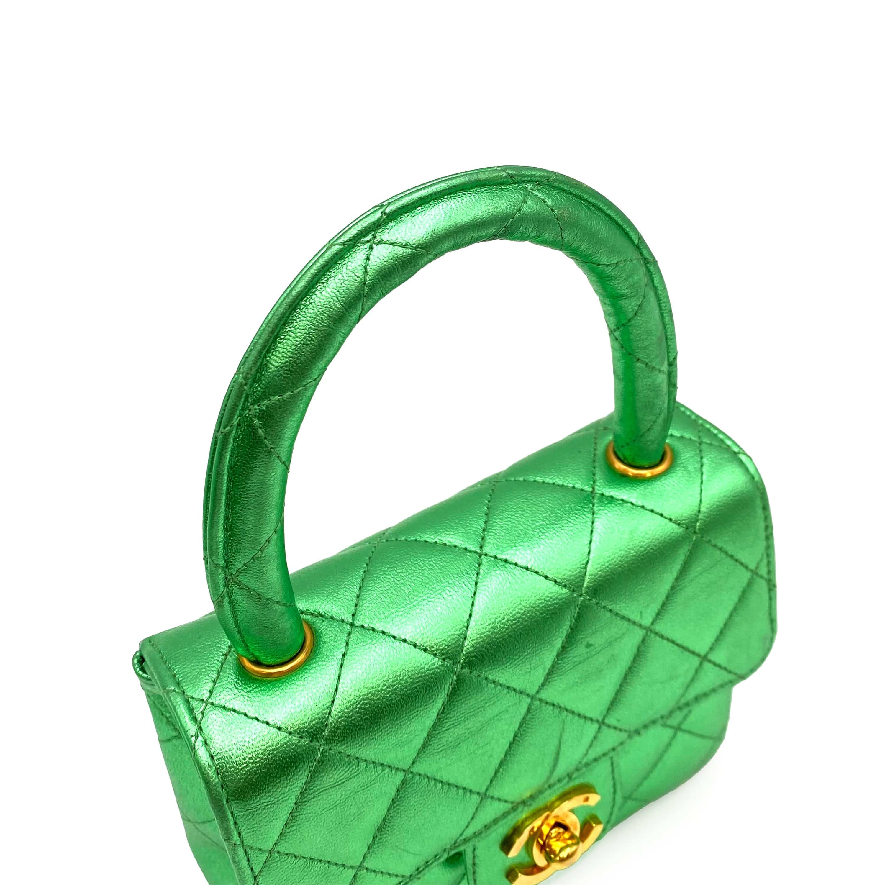 Chanel CHANEL VINTAGE PARENT-CHILD BAG METALLIC GREEN LAMB SKIN 90228454