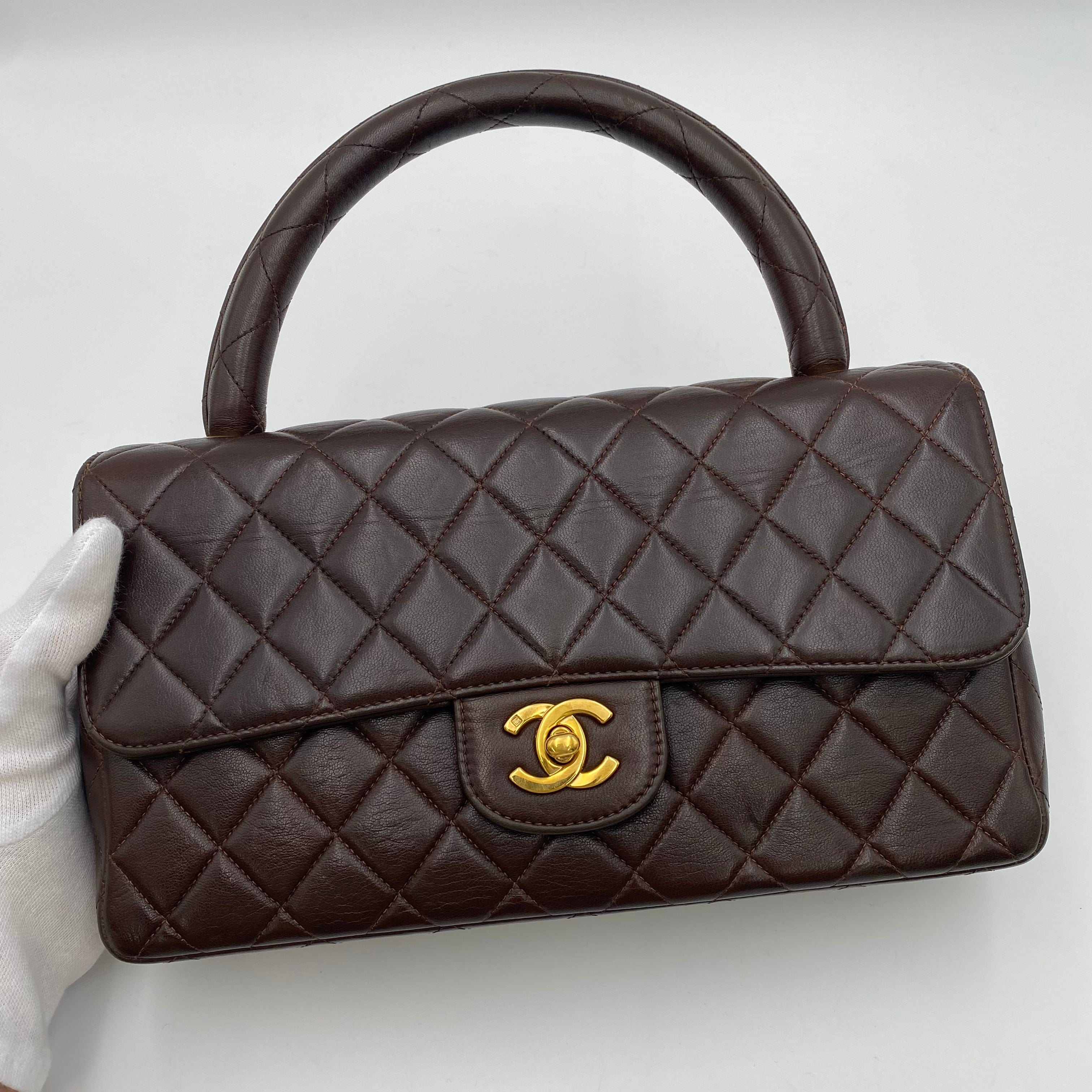 Chanel CHANEL VINTAGE PARENT-CHILD BAG PARENTS ONLY HAND BAG BROWN LAMB SKIN