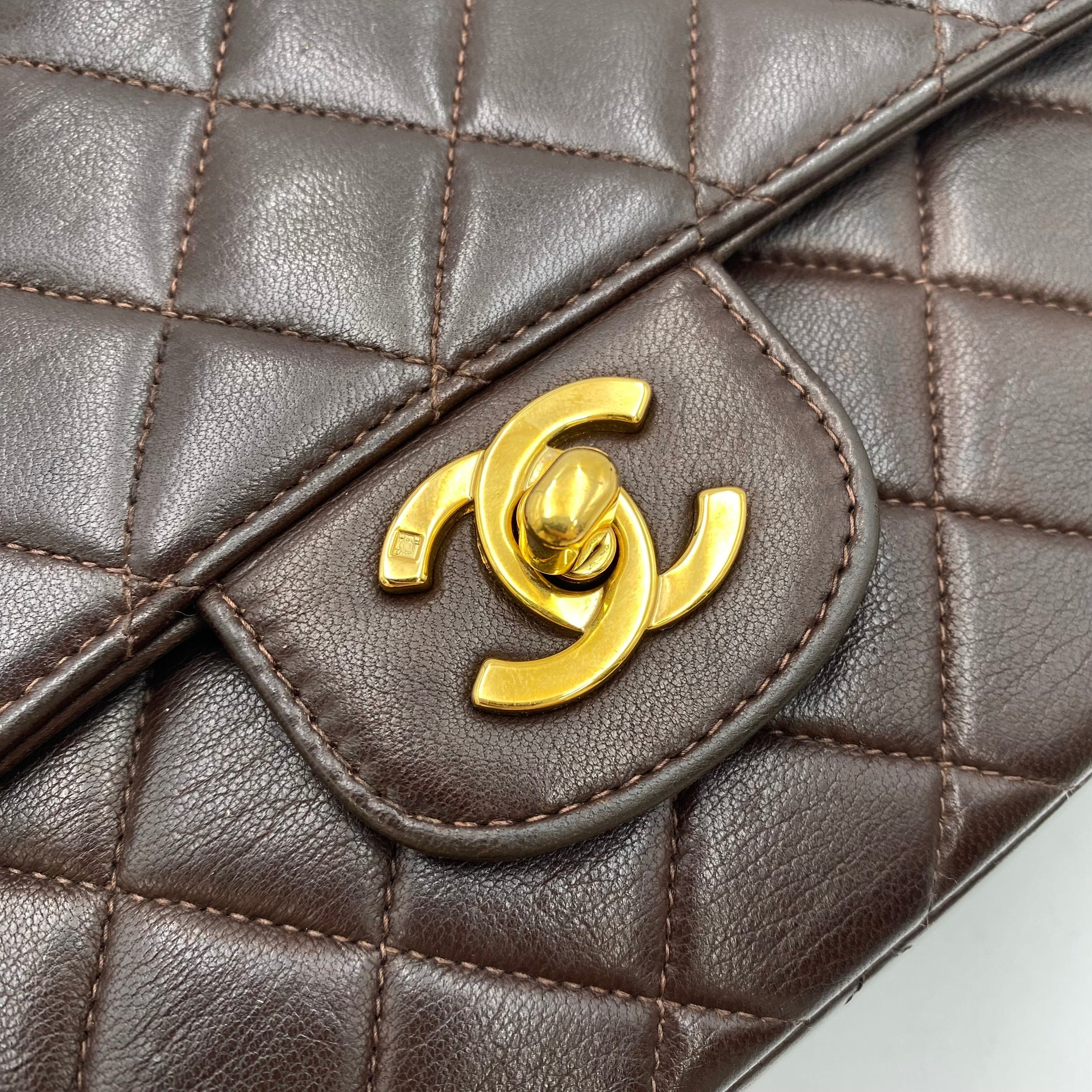 Chanel CHANEL VINTAGE PARENT-CHILD BAG PARENTS ONLY HAND BAG BROWN LAMB SKIN