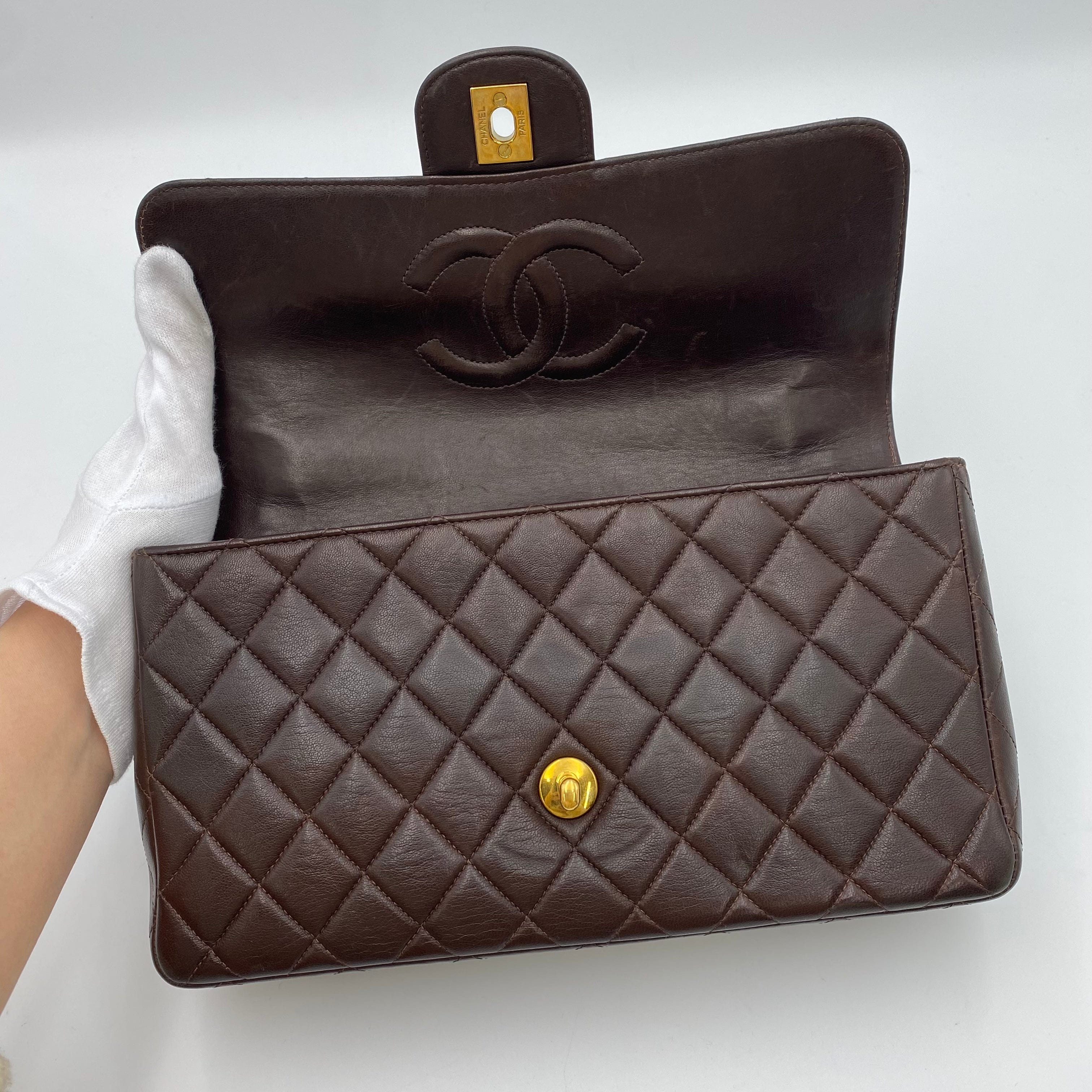 Chanel CHANEL VINTAGE PARENTS ONLY HAND BAG BROWN LAMB SKIN