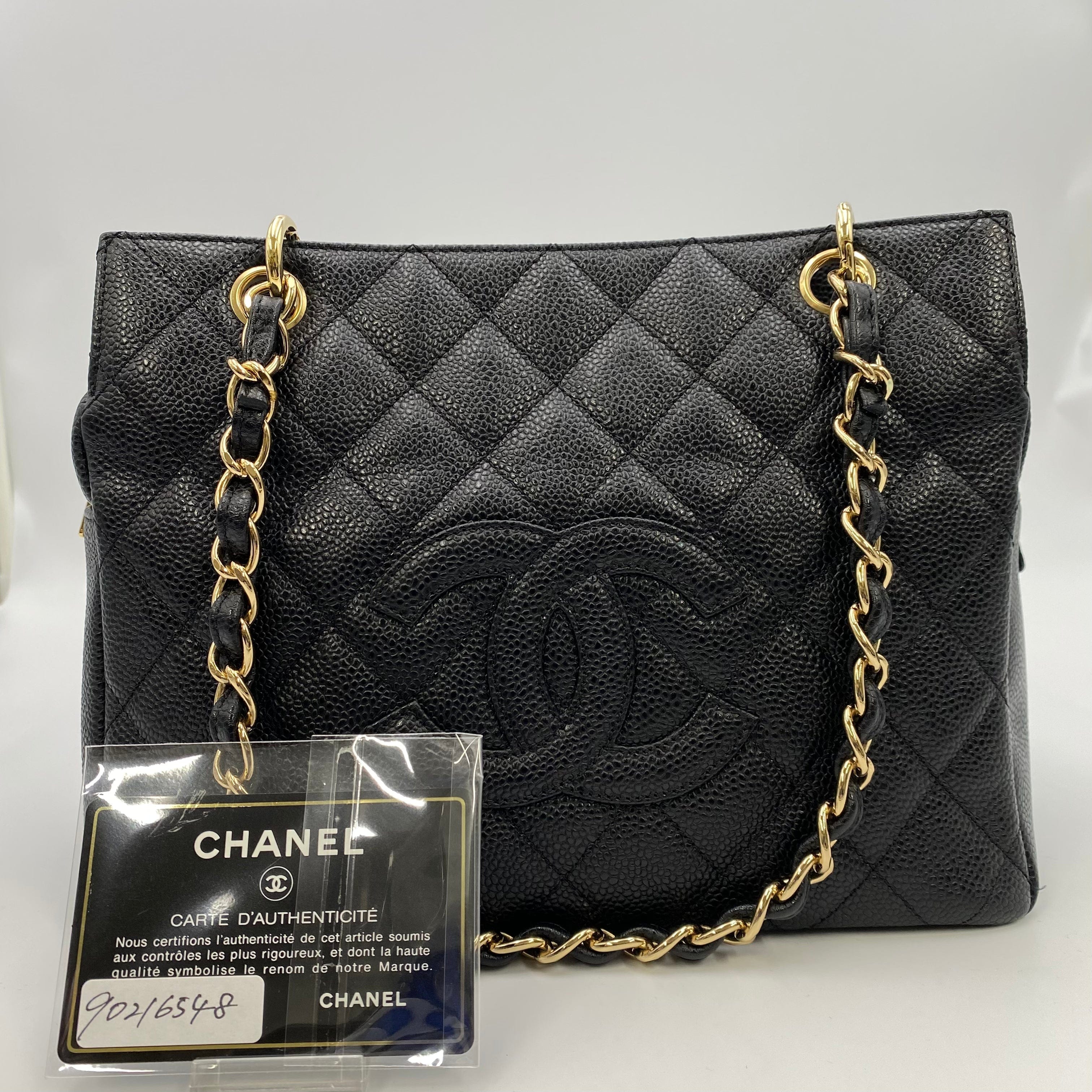 Chanel CHANEL VINTAGE PTT CHAIN TOTE BAG BLACK CAVIAR SKIN 90216548