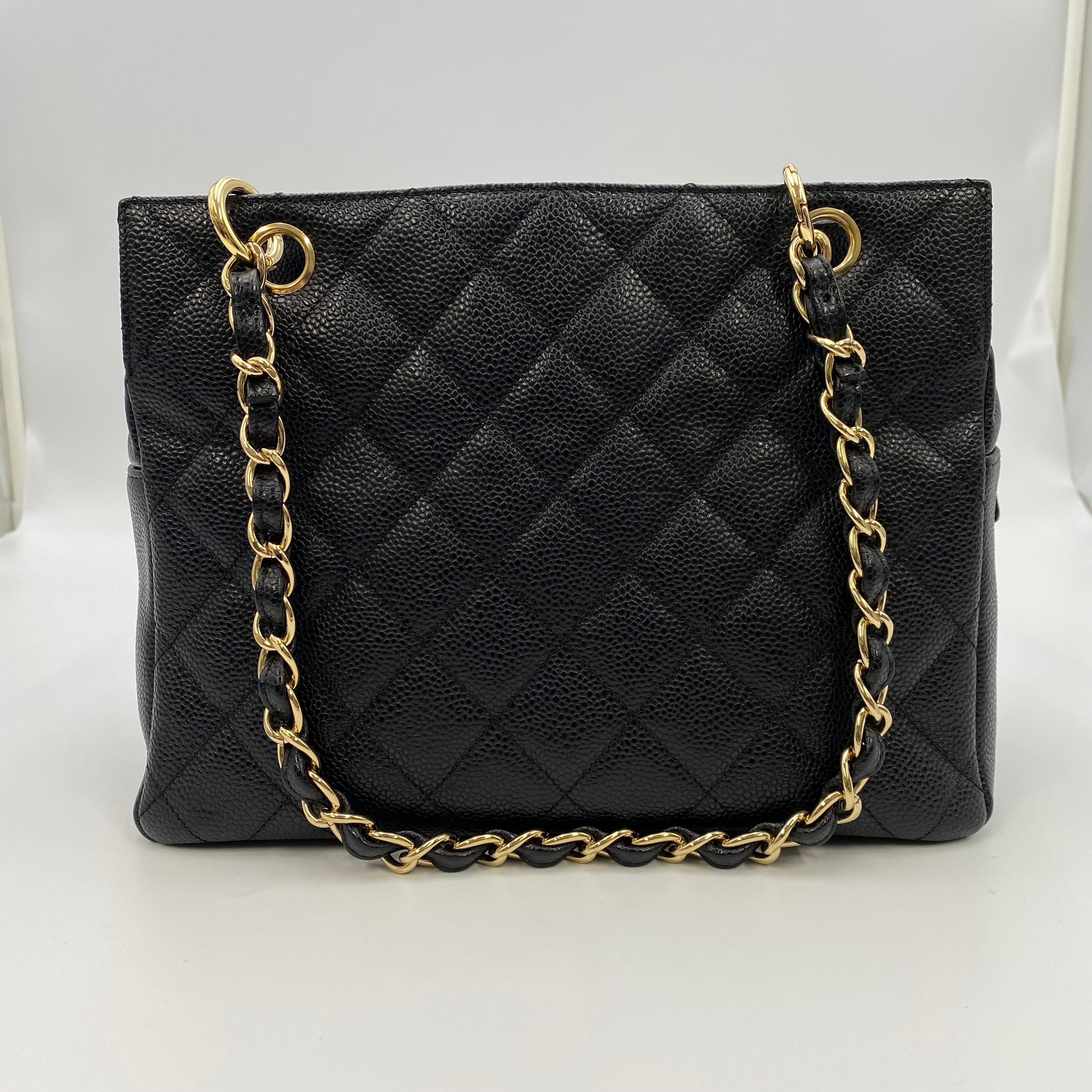 Chanel CHANEL VINTAGE PTT CHAIN TOTE BAG BLACK CAVIAR SKIN 90216548