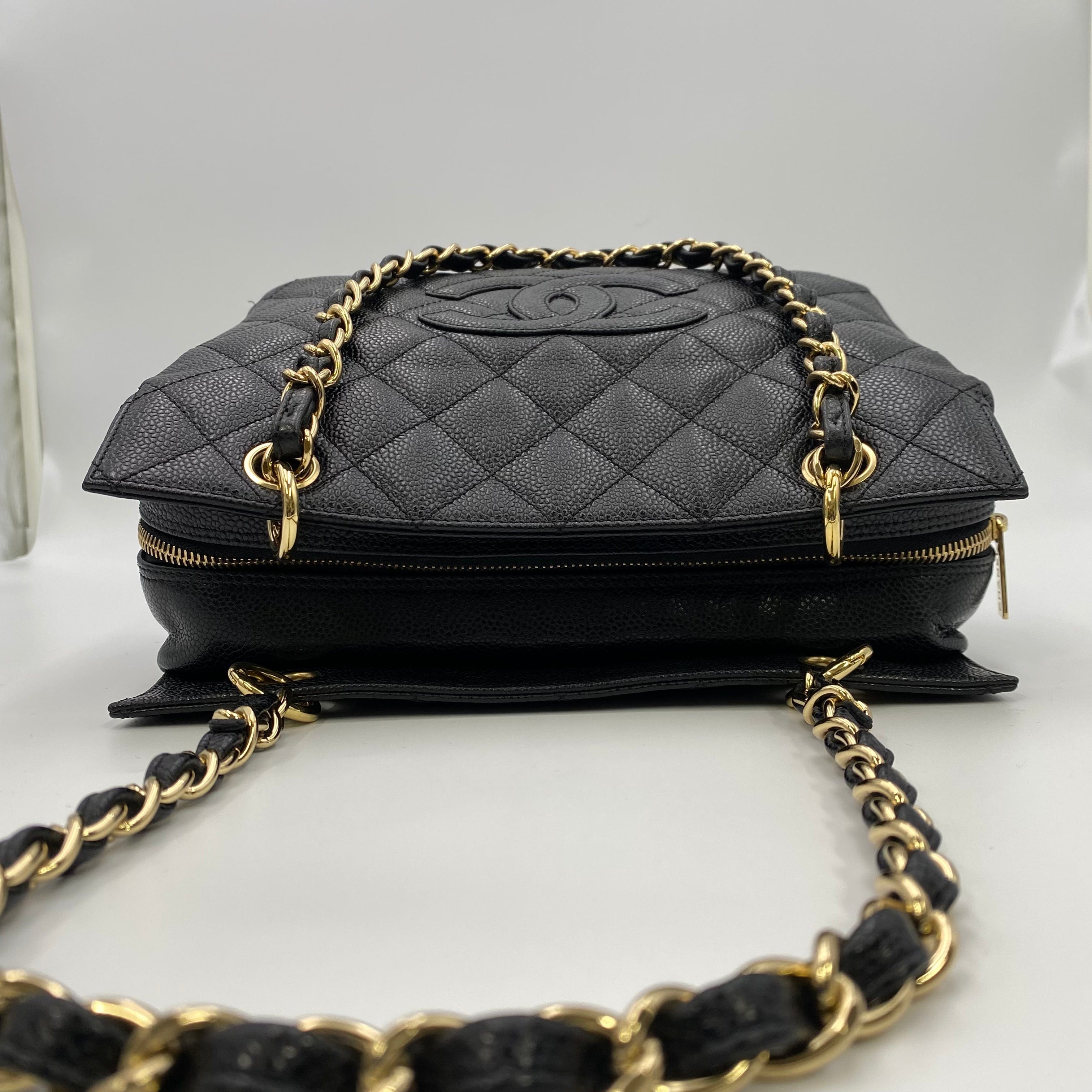 Chanel CHANEL VINTAGE PTT CHAIN TOTE BAG BLACK CAVIAR SKIN 90216548