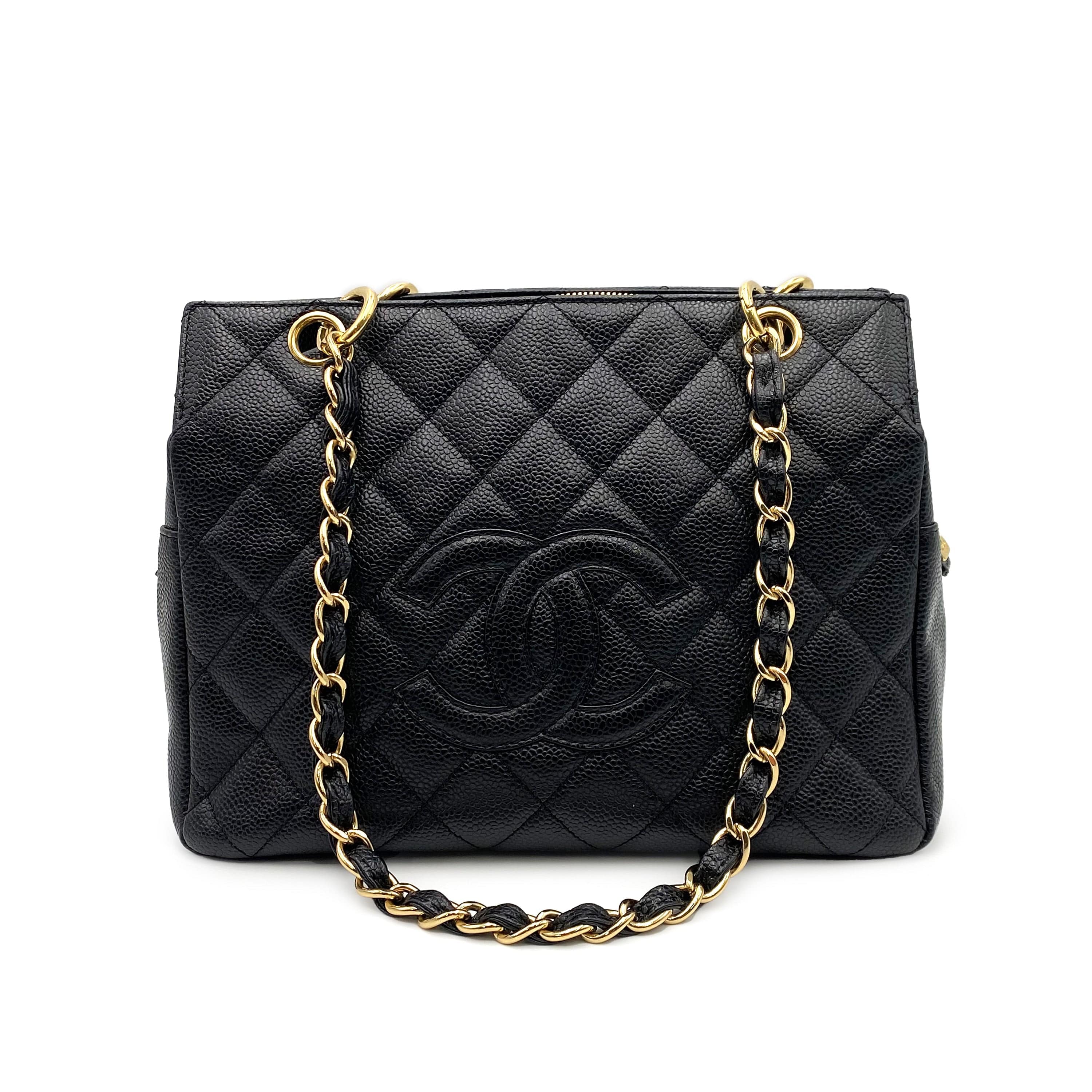 Chanel CHANEL VINTAGE PTT CHAIN TOTE BAG BLACK CAVIAR SKIN 90223178