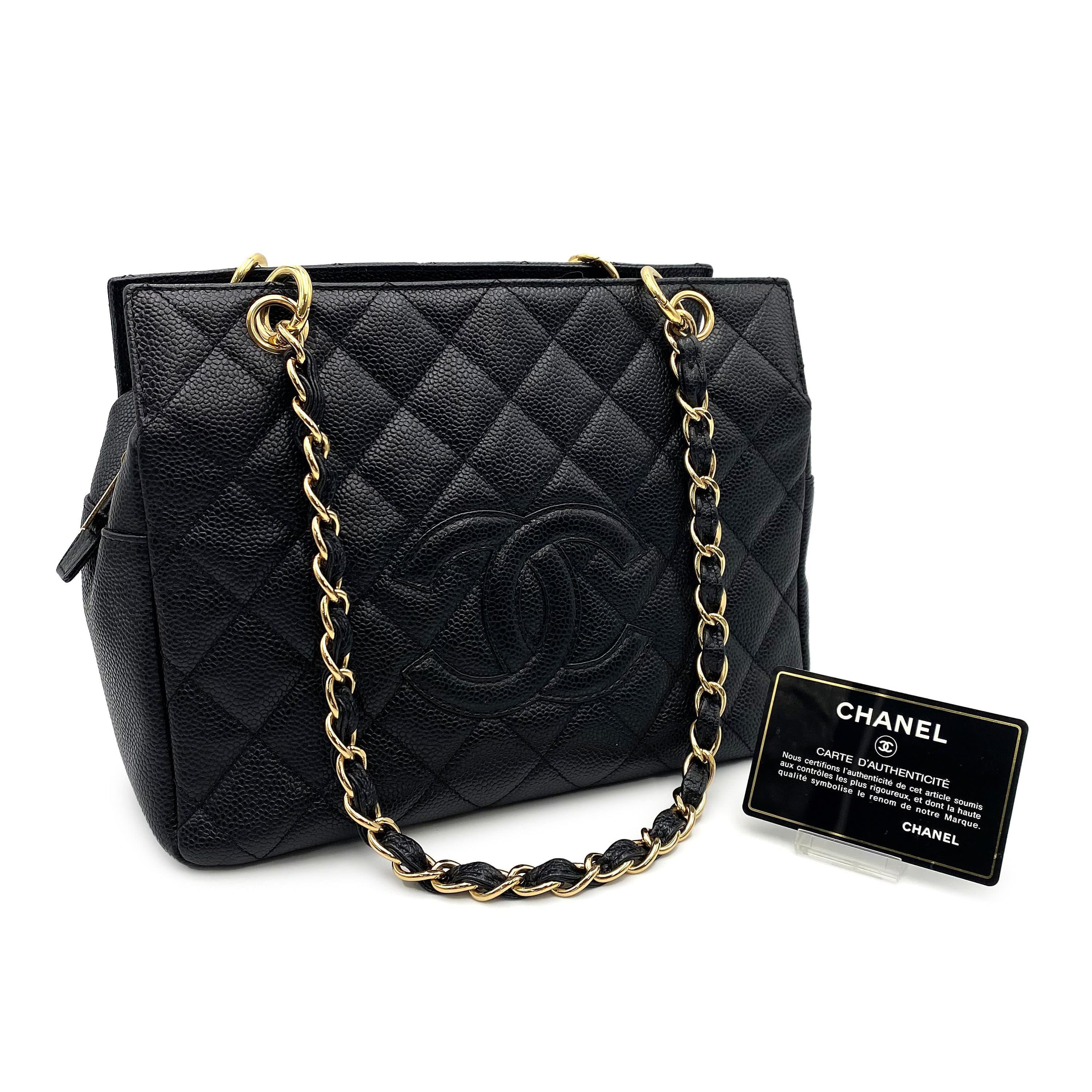 Chanel CHANEL VINTAGE PTT CHAIN TOTE BAG BLACK CAVIAR SKIN 90223178