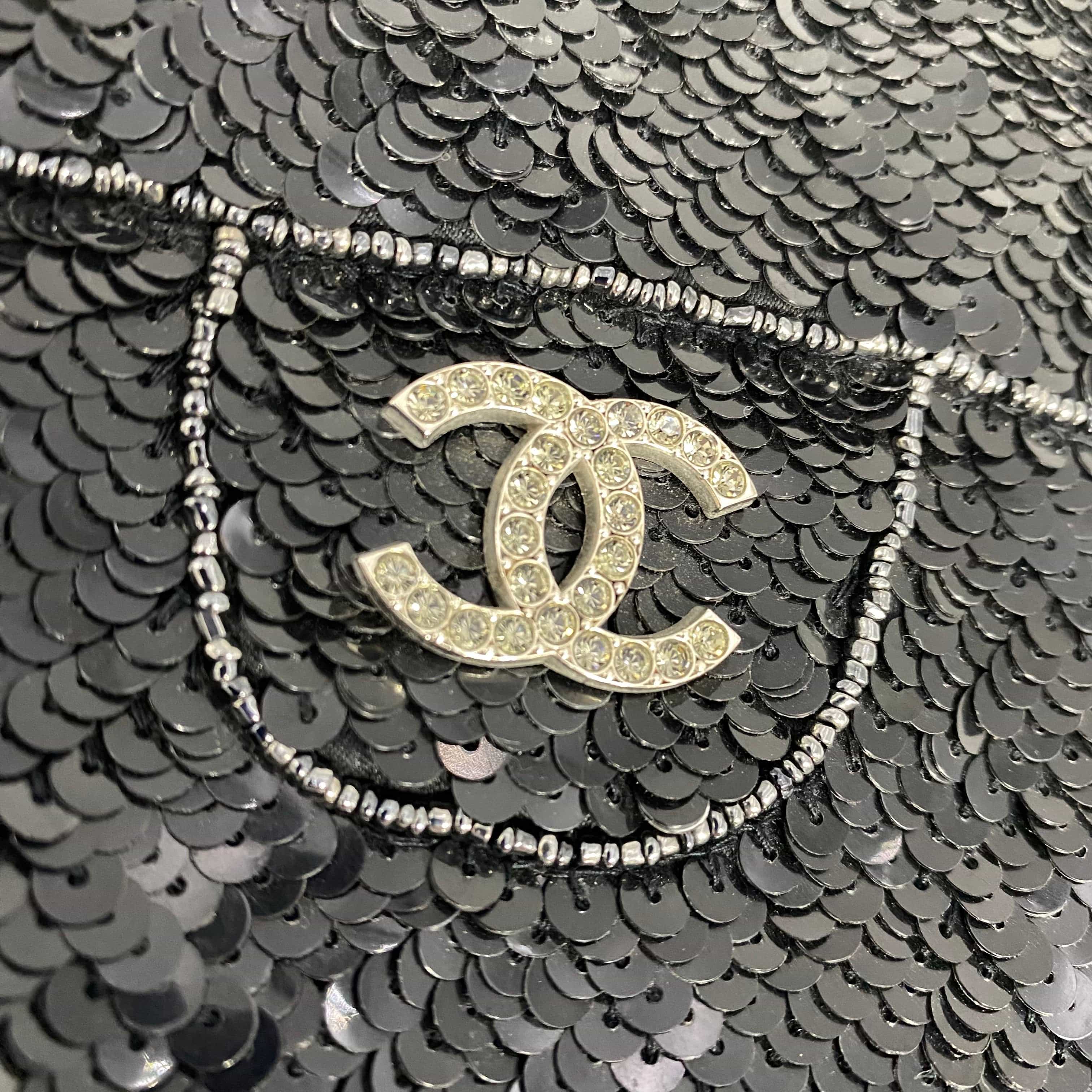 Chanel CHANEL VINTAGE RHINESTONE COCOMARK HAND TOTE BAG BLACK SEQUINS 90216560