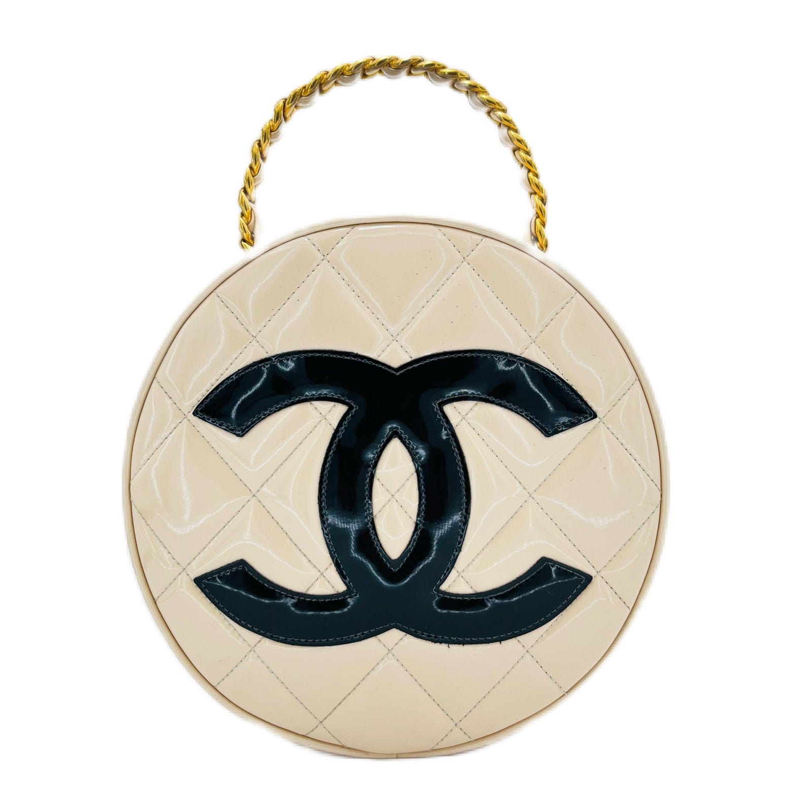 Chanel CHANEL VINTAGE ROUND VANITY HAND BAG BEIGE ENAMEL 90187902