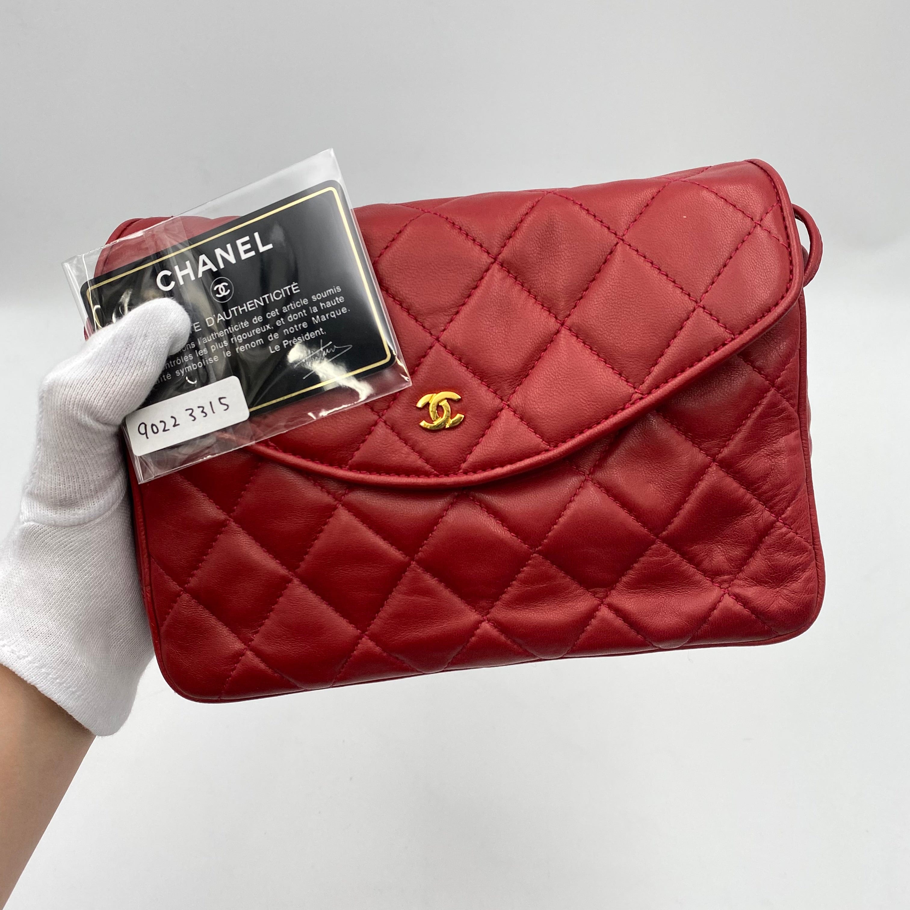 Chanel CHANEL VINTAGE SHOULDER BAG RED LAMB SKIN 90223315