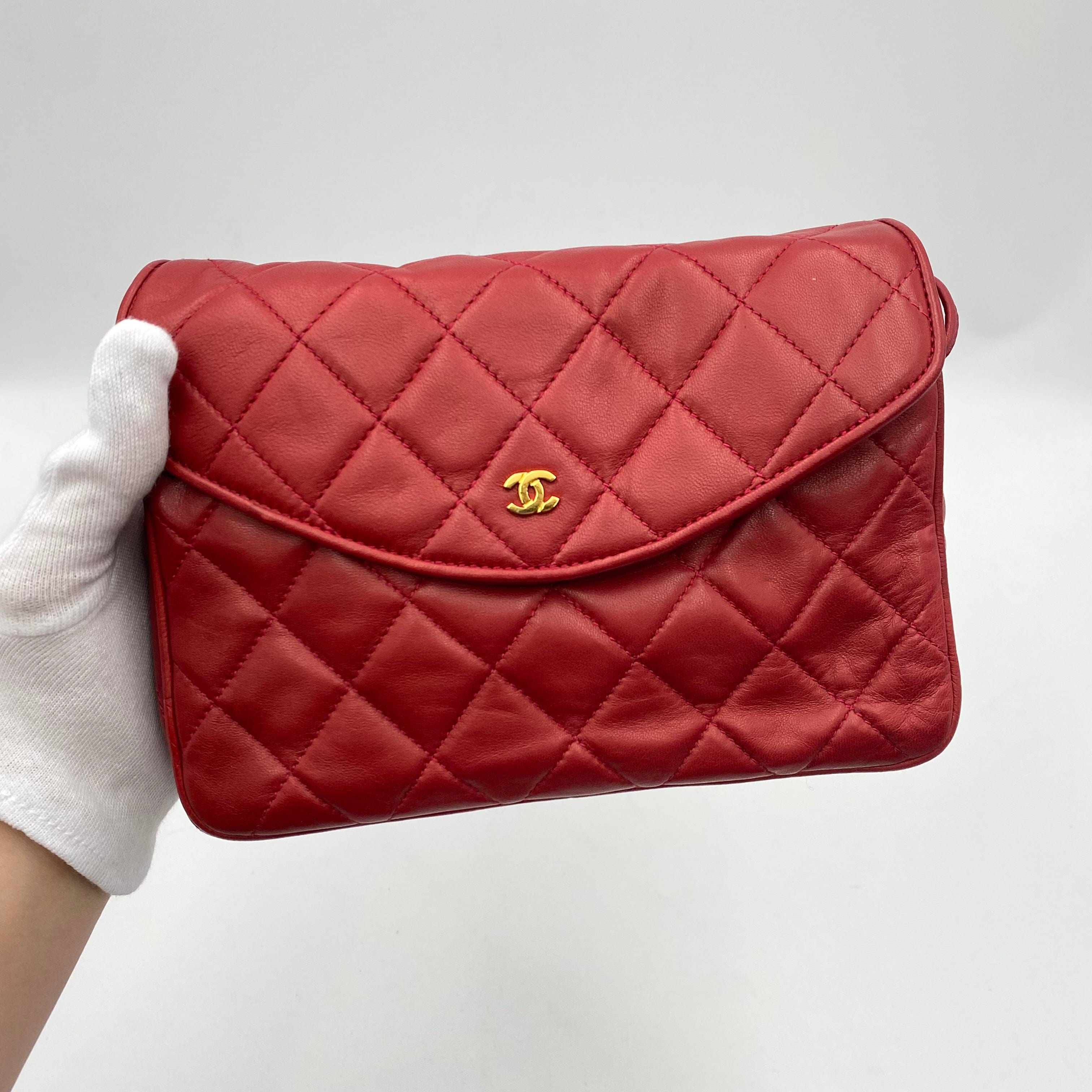 Chanel CHANEL VINTAGE SHOULDER BAG RED LAMB SKIN 90223315