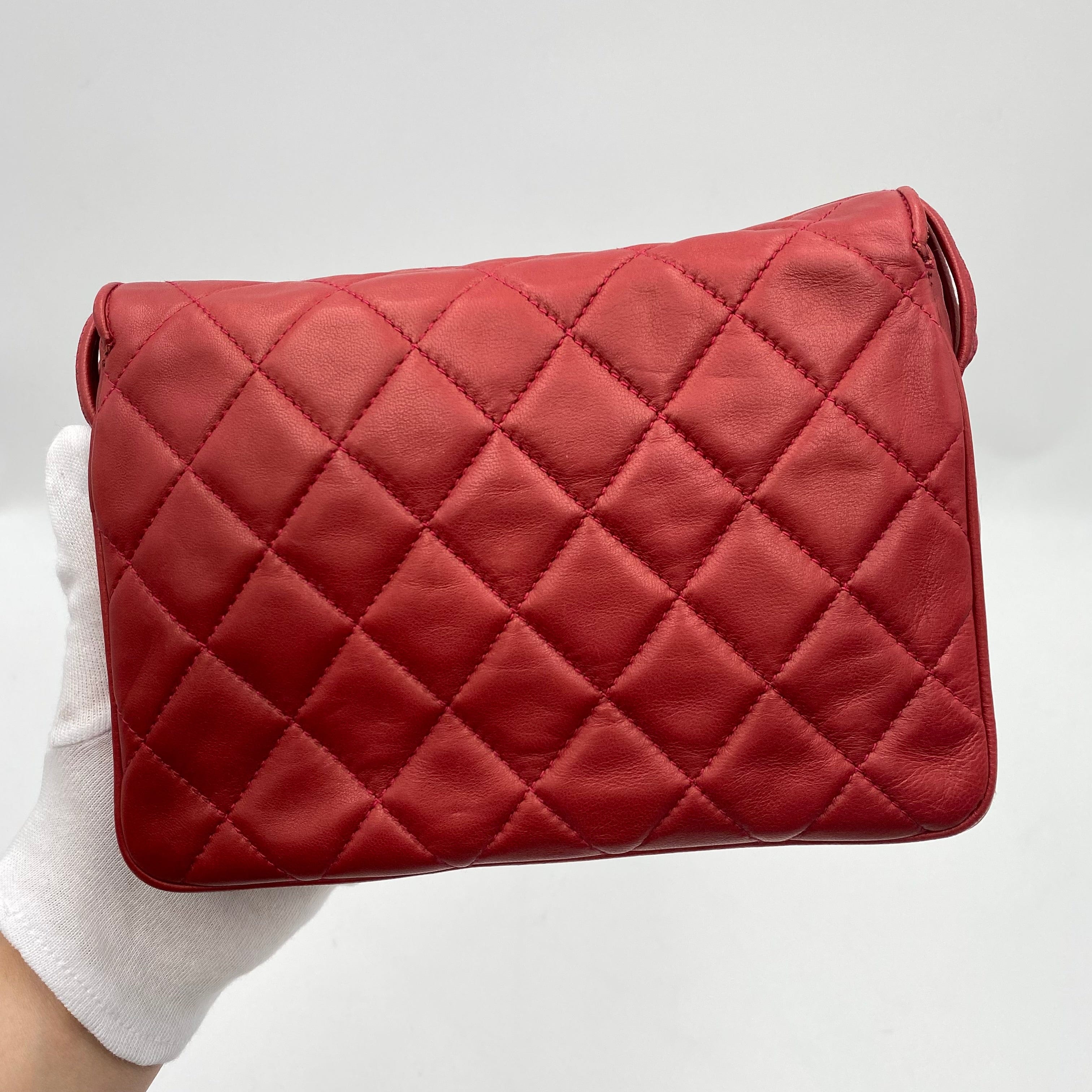 Chanel CHANEL VINTAGE SHOULDER BAG RED LAMB SKIN 90223315