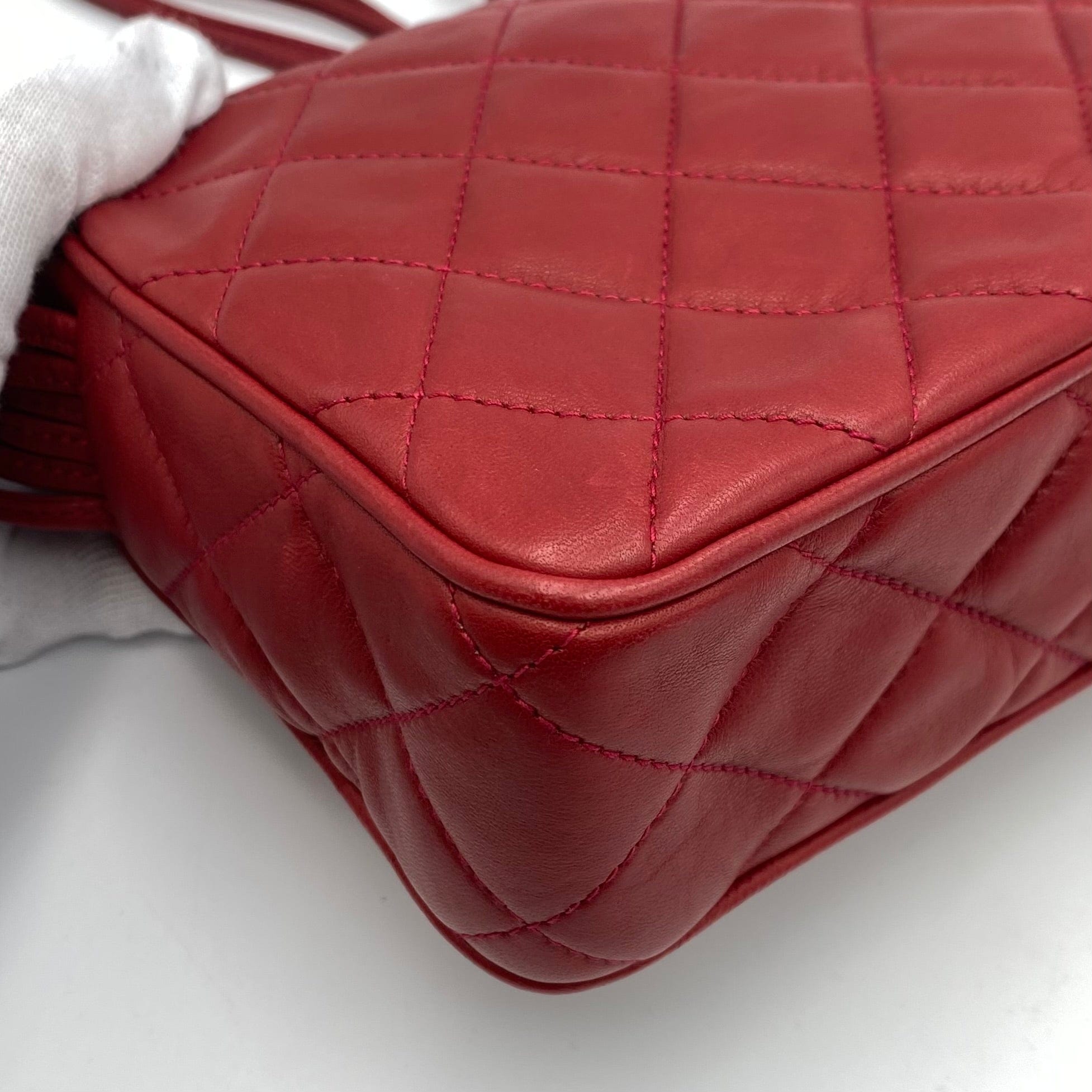 Chanel CHANEL VINTAGE SHOULDER BAG RED LAMB SKIN 90223315