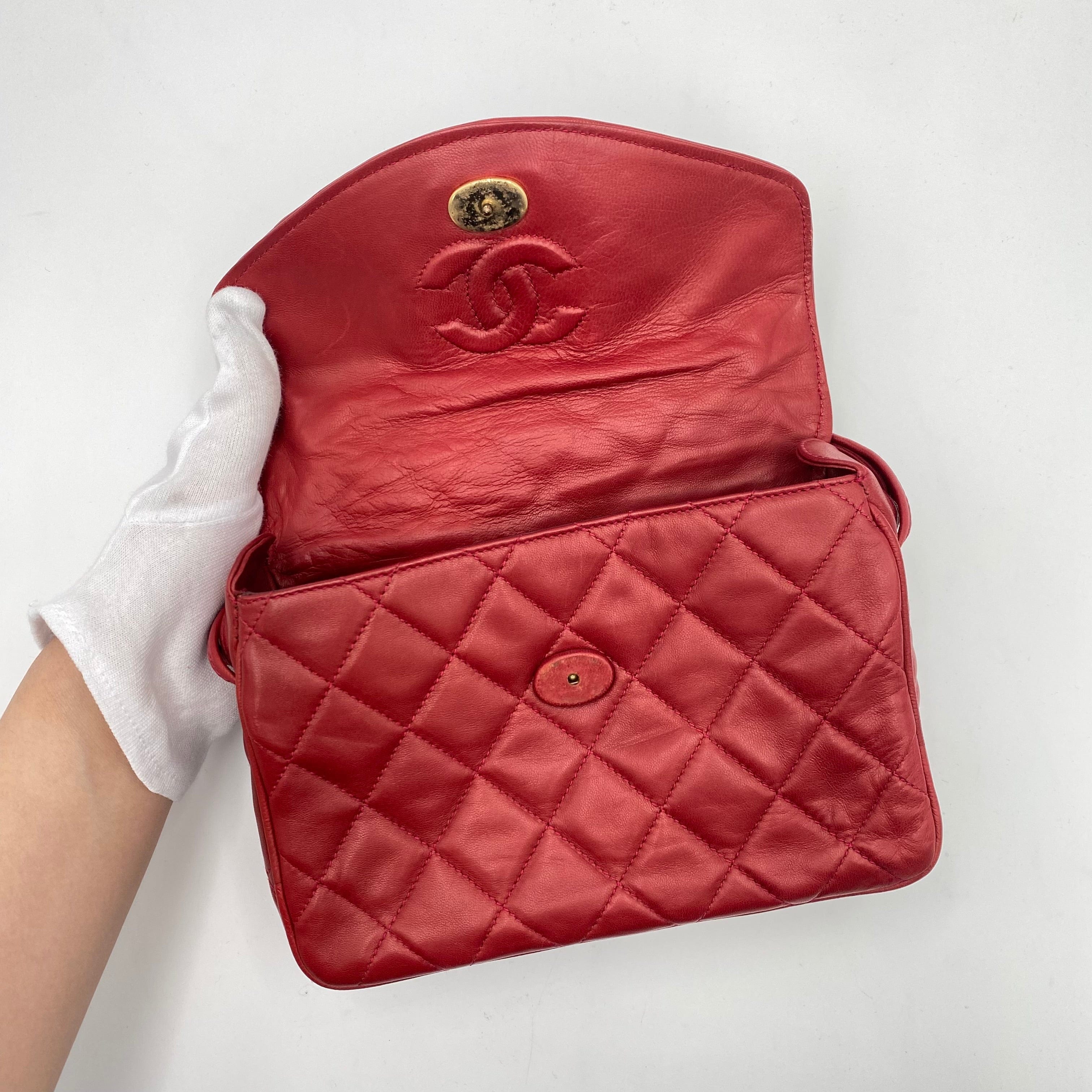 Chanel CHANEL VINTAGE SHOULDER BAG RED LAMB SKIN 90223315