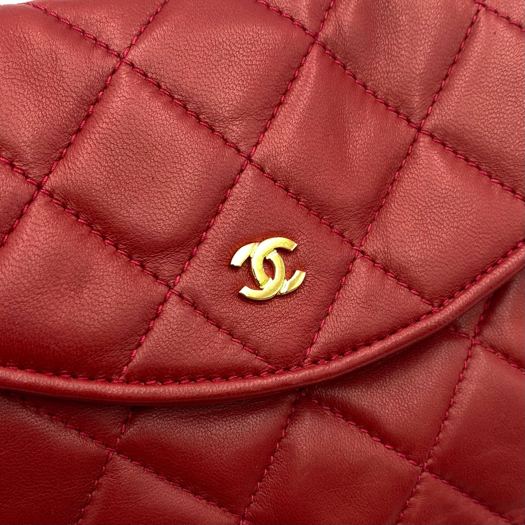 Chanel CHANEL VINTAGE SHOULDER BAG RED LAMB SKIN 90223315