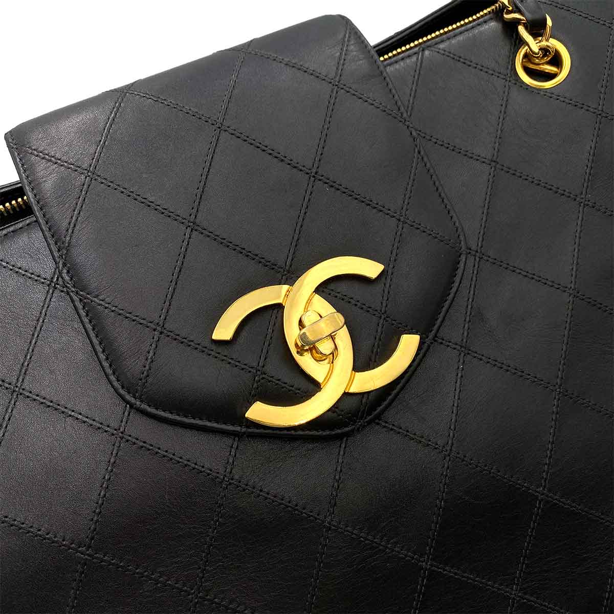 CHANEL CHANEL VINTAGE SUPER MODEL CHAIN TOTE BAG BLACK LAMB SKIN 90237401