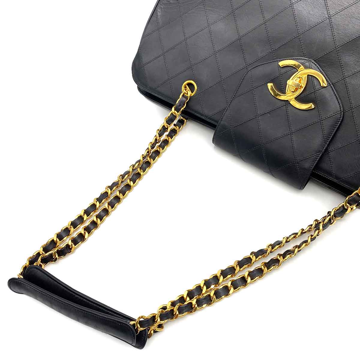 CHANEL CHANEL VINTAGE SUPER MODEL CHAIN TOTE BAG BLACK LAMB SKIN 90237401