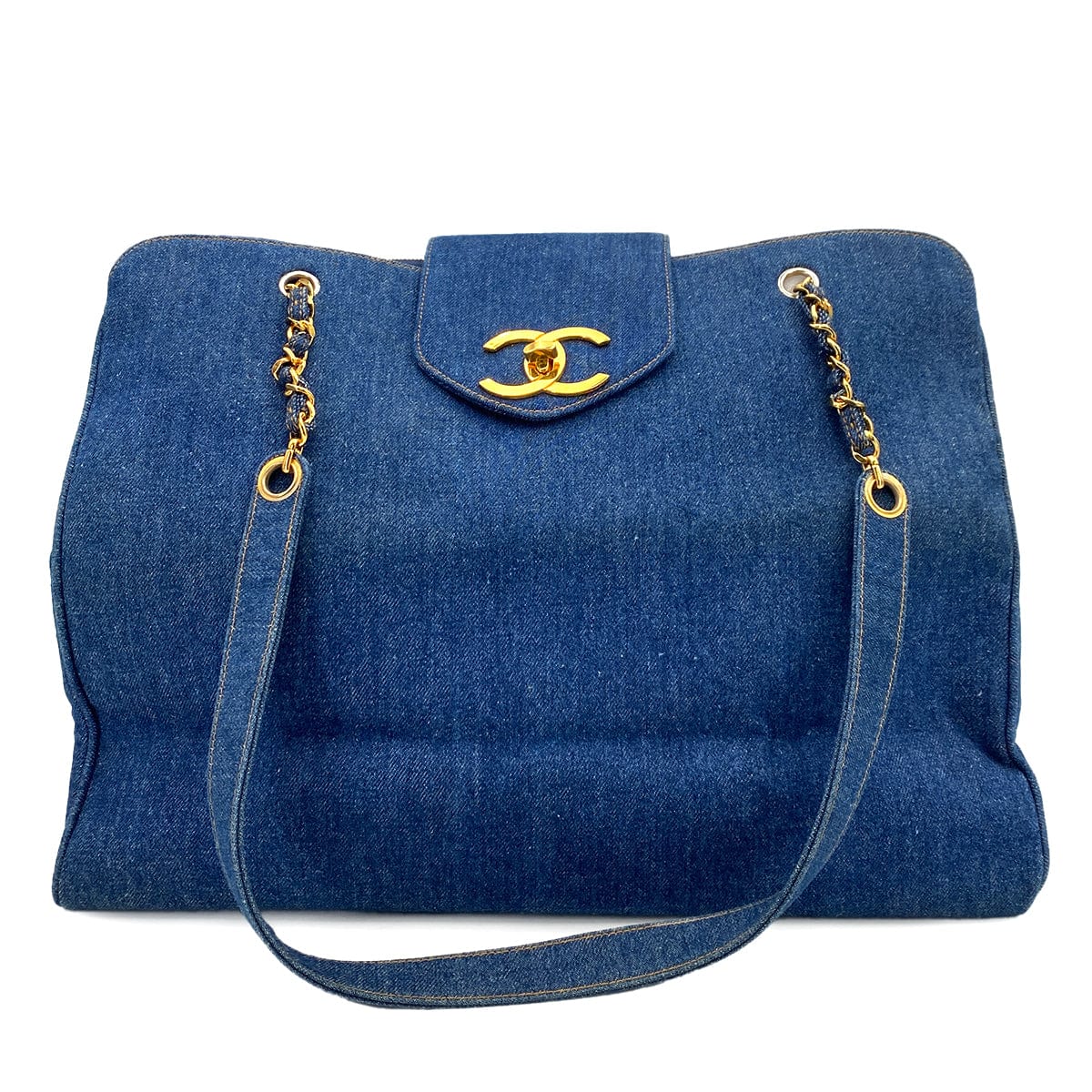 Chanel CHANEL VINTAGE SUPER MODEL CHAIN TOTE BAG BLUE DENIM 90248999