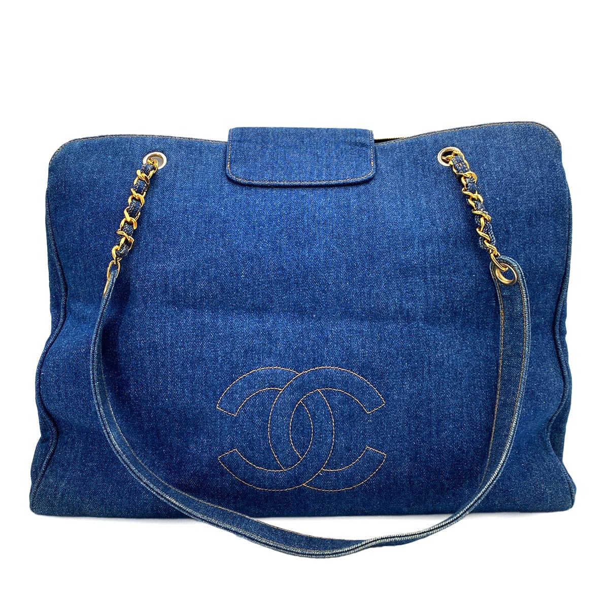 Chanel CHANEL VINTAGE SUPER MODEL CHAIN TOTE BAG BLUE DENIM 90248999