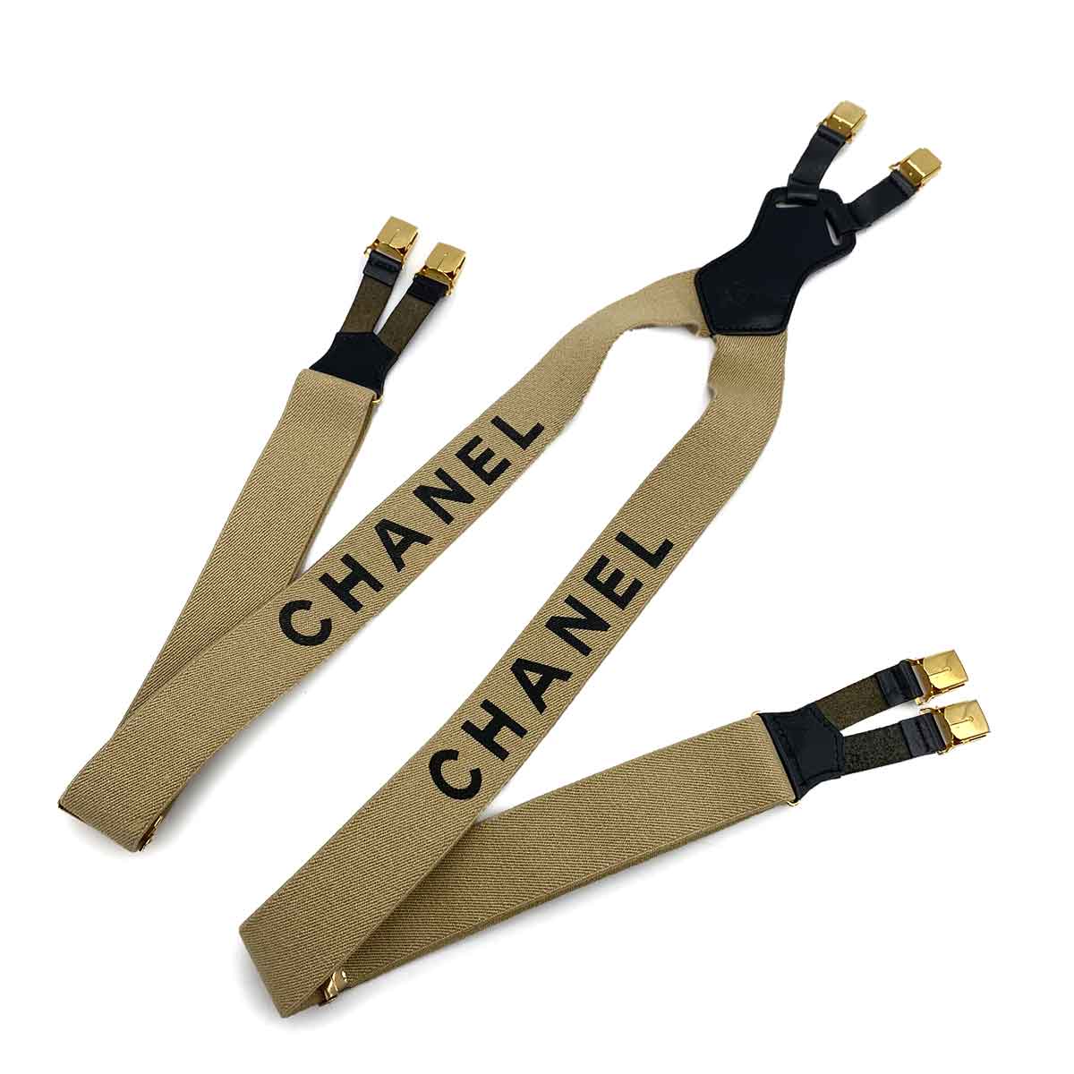 Chanel Chanel Vintage Suspender Beige Black Logos LOGO 90241798