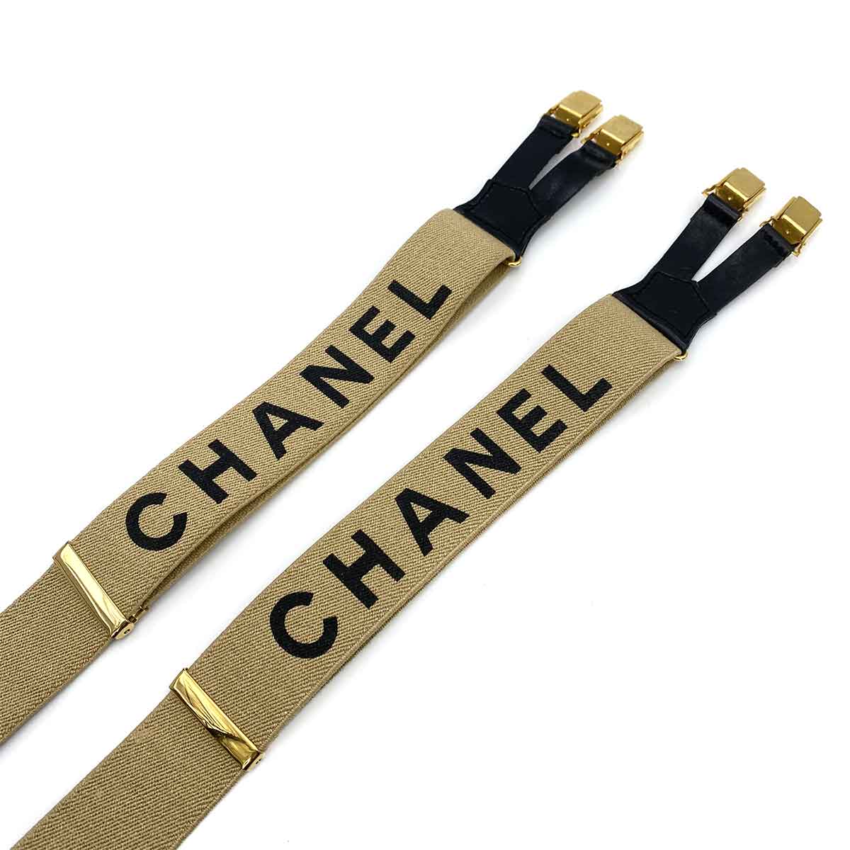 Chanel Chanel Vintage Suspender Beige Black Logos LOGO 90241798