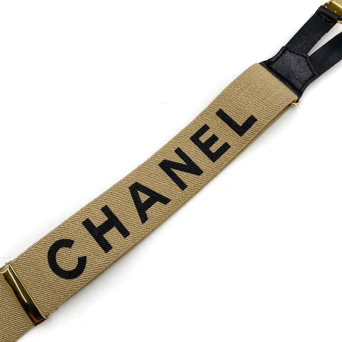 Chanel Chanel Vintage Suspender Beige Black Logos LOGO 90241798