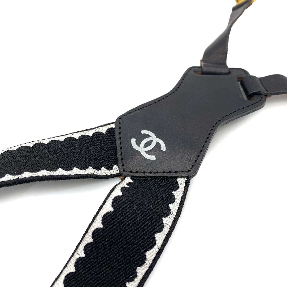 Chanel CHANEL VINTAGE SUSPENDER LOGO WHITE BLACK CANVAS LEATHER 90257320