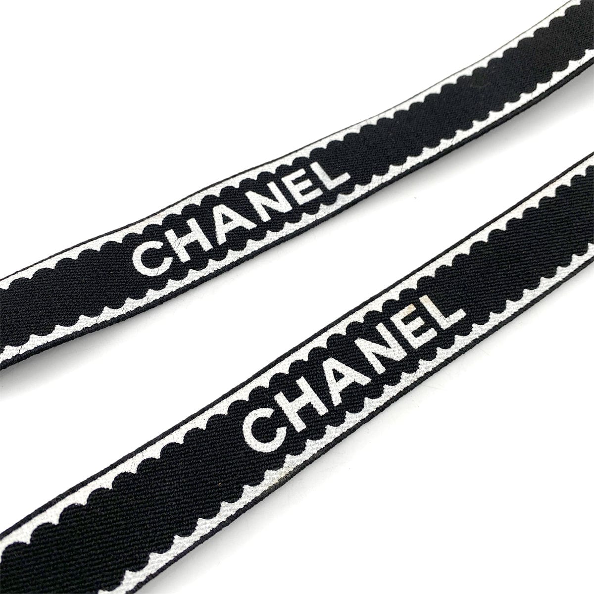 Chanel CHANEL VINTAGE SUSPENDER LOGO WHITE BLACK CANVAS LEATHER 90257320