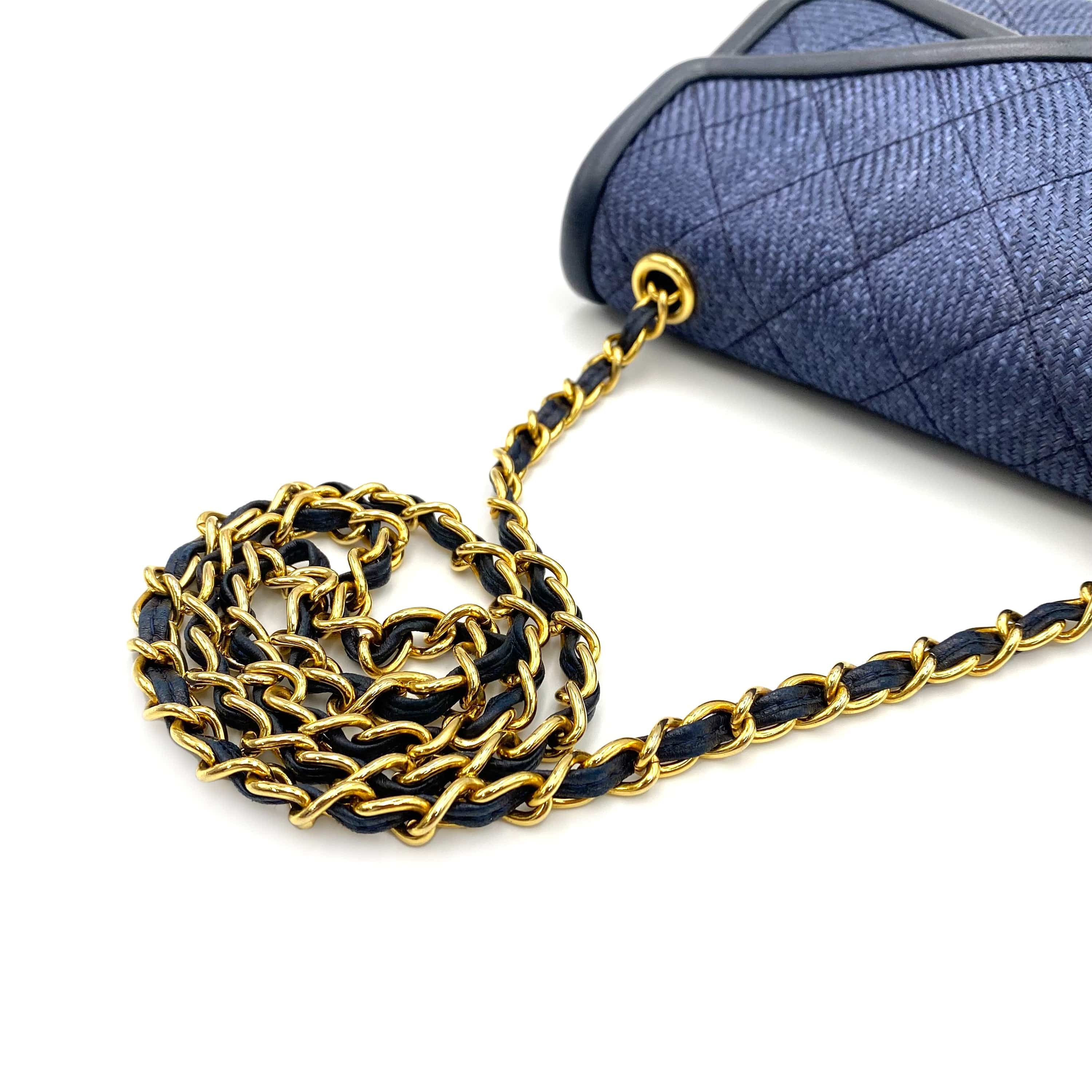 Chanel Chanel Vintage Tassle CHAIN SHOULDER BAG Blue STRAW 90235857